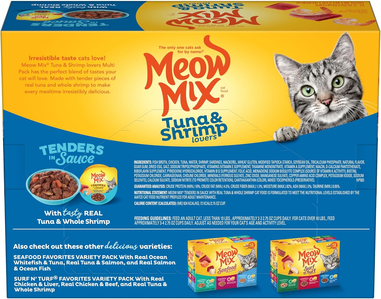 Meow Mix Tenders in Sauce, Wet Cat Food with Tuna & Whole Shrimp, 12 Cups