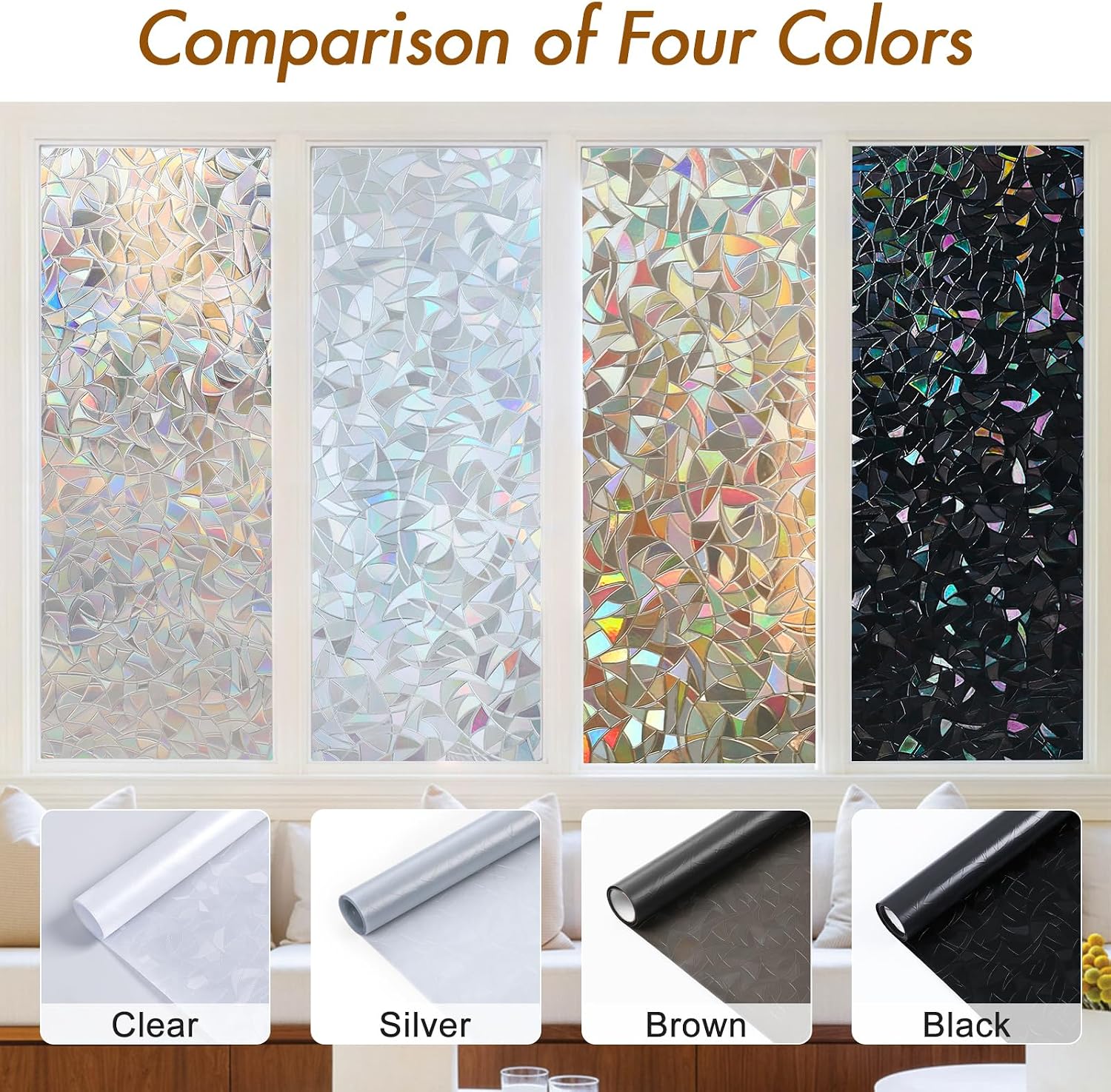Haton Window Privacy Film, Stained Glass Rainbow Film, 17.5" x 78.7"