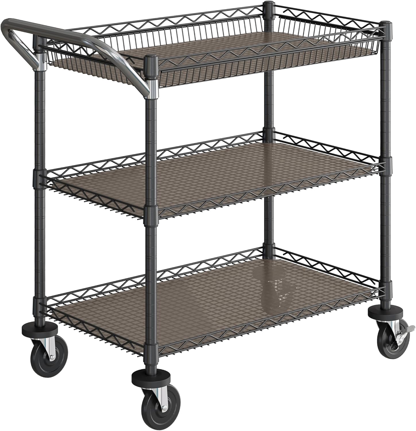 Seville Classics UltraDurable NSF Commercial Heavy Duty Metal Rolling Utility Cart, w/ Steel Shelves, Handle Bar for Restaurant, Garage, Warehouse, Kitchen, Office, Top Shelf (36"W x 18"D)