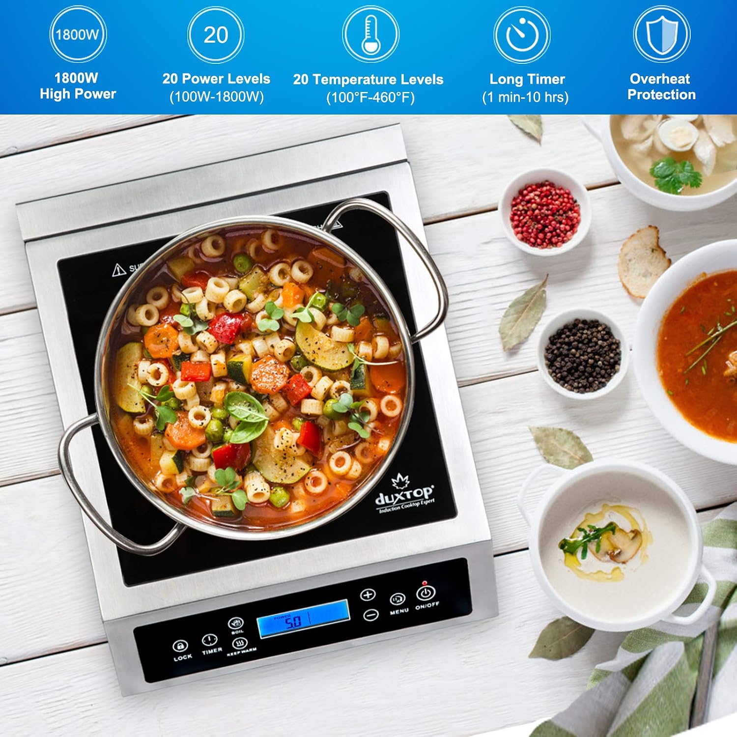 Duxtop Professional Portable Induction Cooktop, Commercial Range Countertop Burner, 1800 Watts Induction Burner with Sensor Touch and LCD Screen