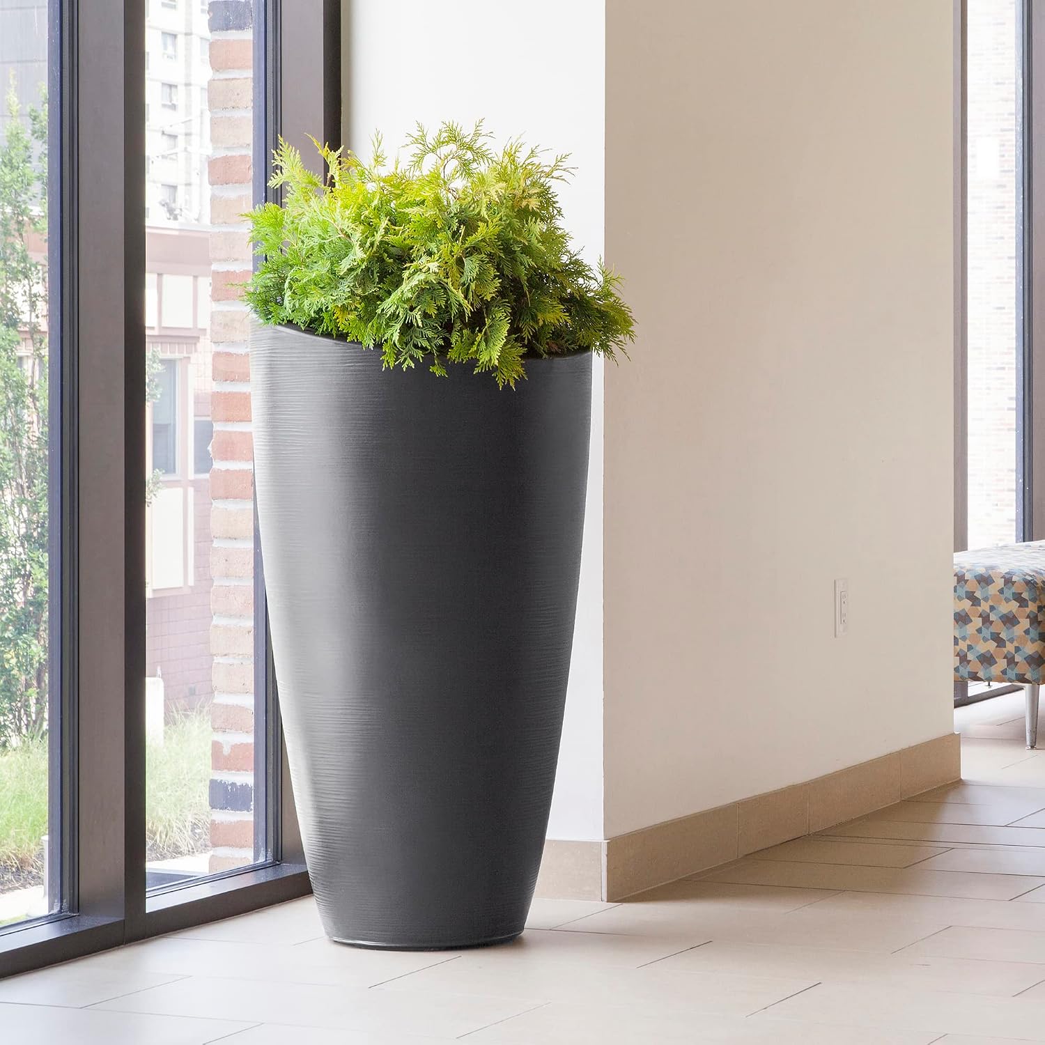 Mayne Modesto 20in Round Modern Planter, Neptune Blue | All season, Indoor/Outdoor, Double-wall design, Fade resistant, 15-year warranty
