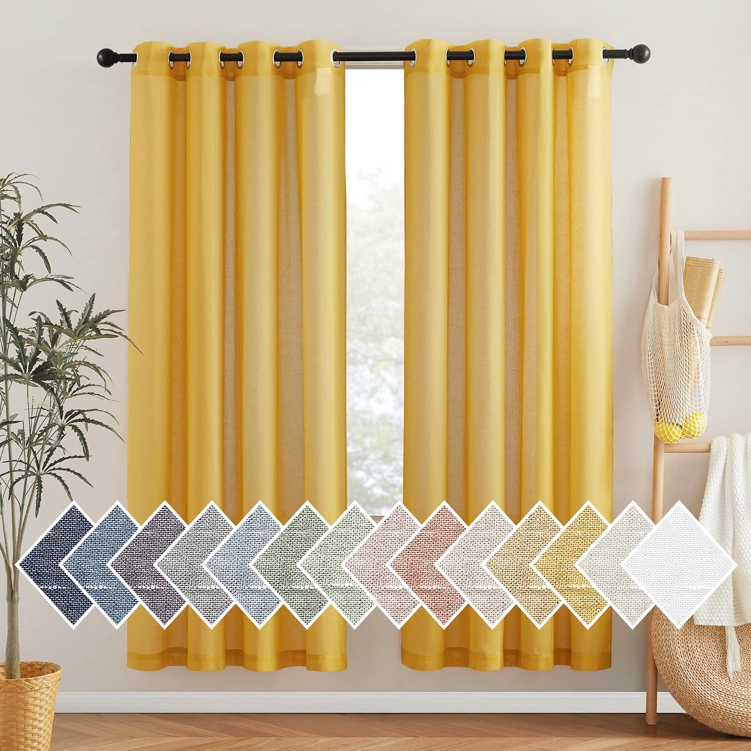 NICETOWN Linen Curtains Semi Sheer Bedroom Window Curtains