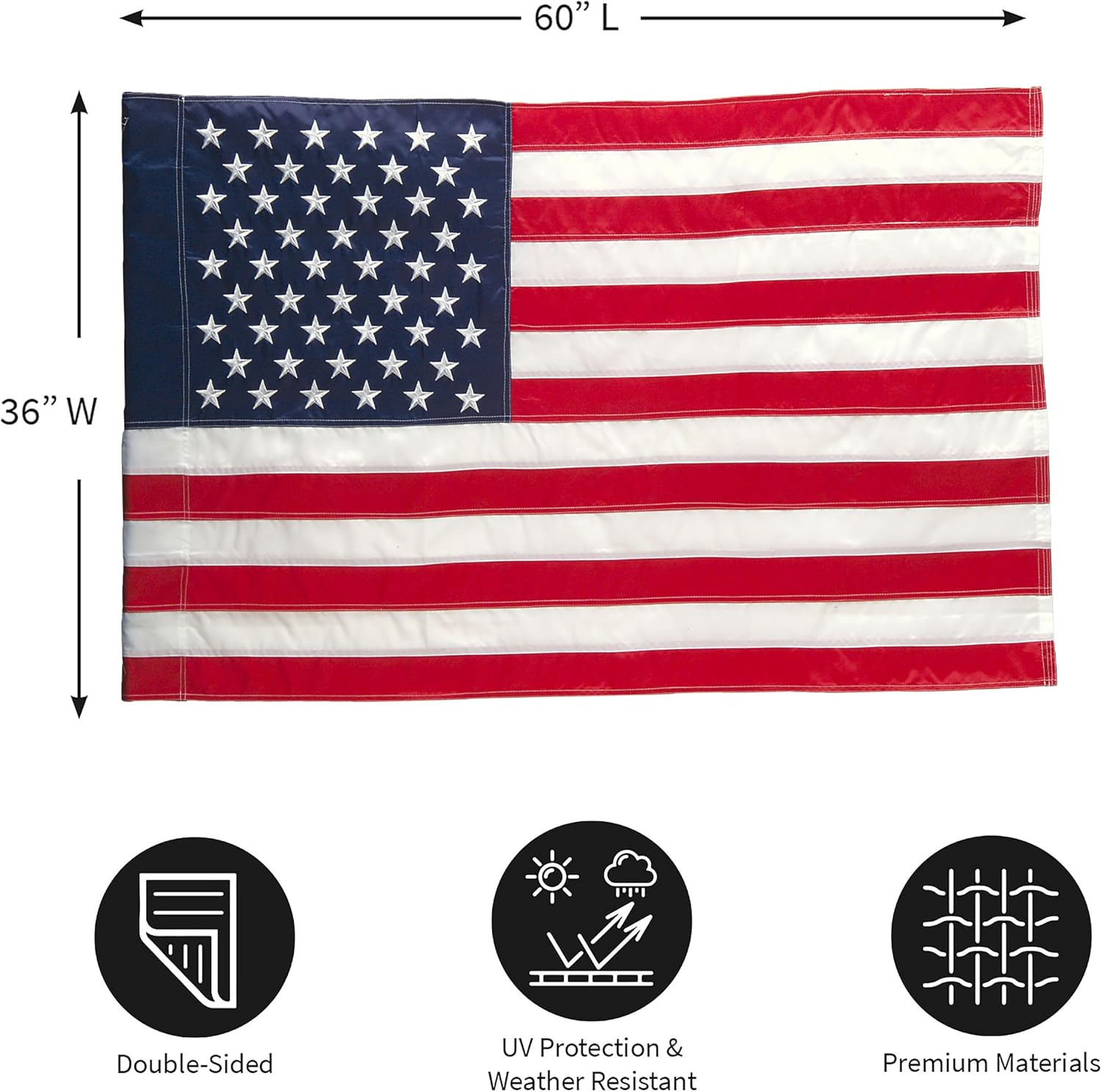 Evergreen American Flag 12x18 Double Sided | Patriotic House Flags For Outside Outdoor | Small American Flag Garden Size | Embroidered Stars and Stripes | USA Residential or Commercial