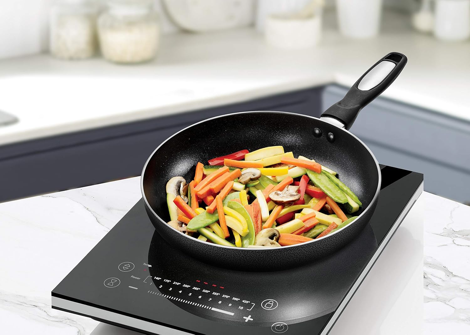 Alpine Cuisine Fry Pan 13-Inch Nonstick Coating Gray, Frying Pans Nonstick for Stove with Stay Cool & Comfortable Handle, Durable Nonstick Cookware, Ideal for Family