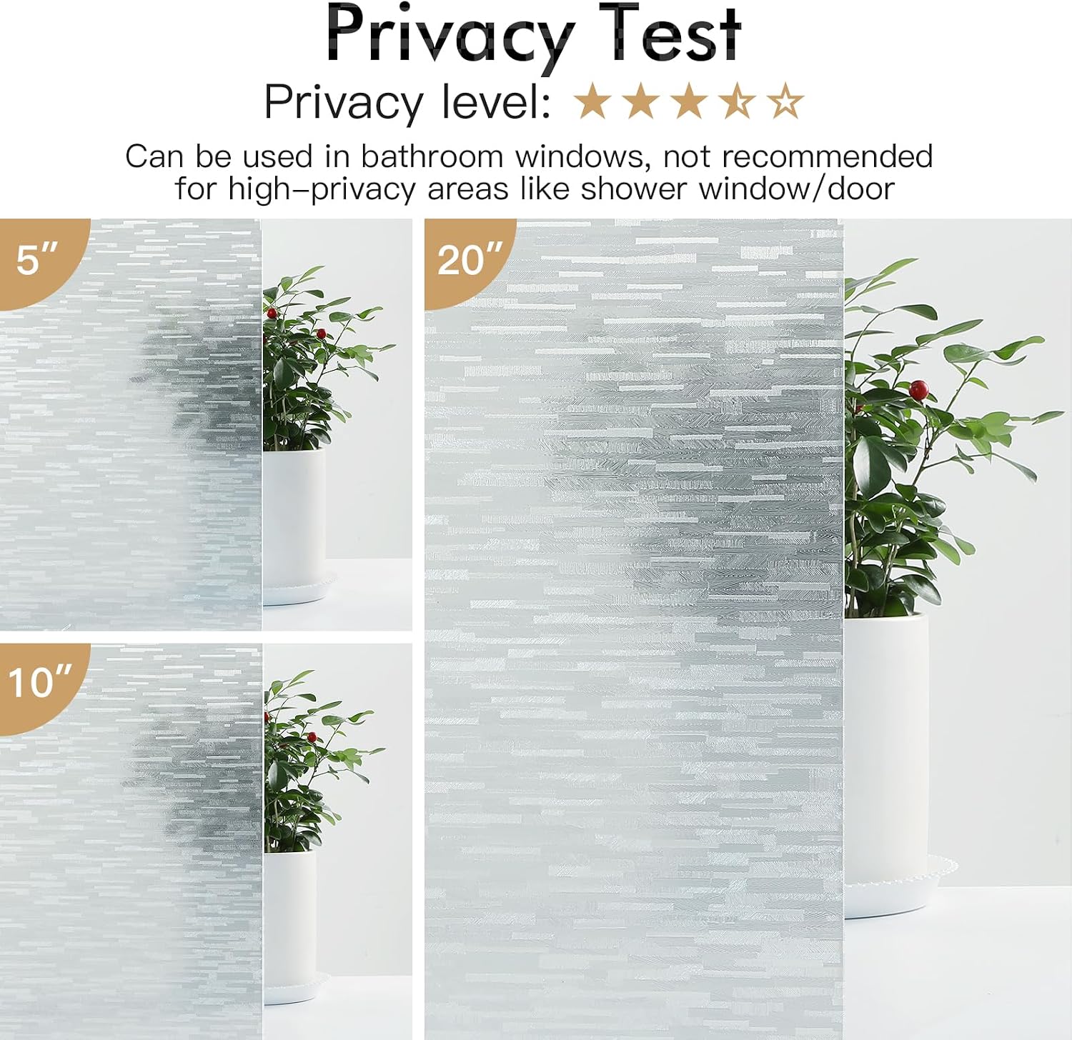 Haton Window Privacy Film, Frosted Stripe Non-Adhesive, 17.5" x 78.7"