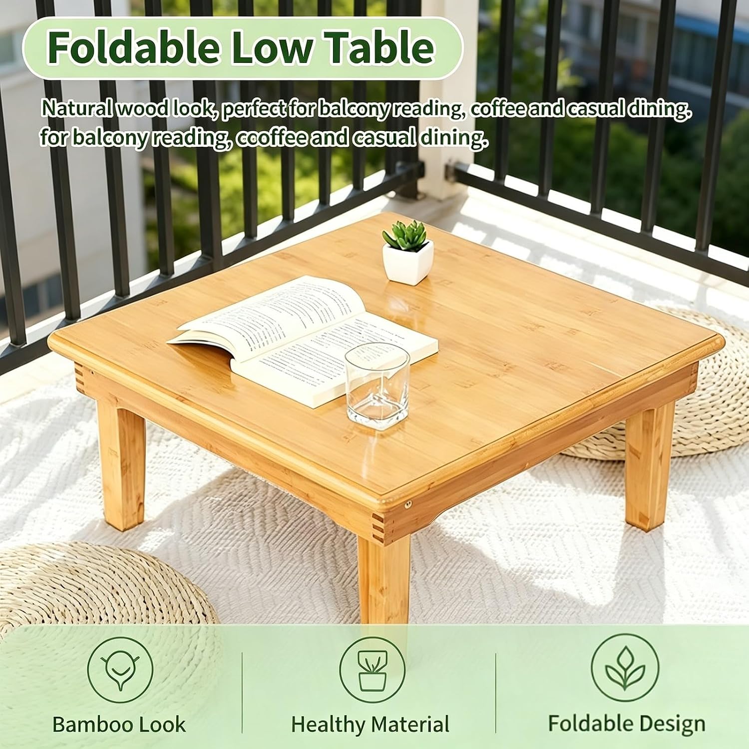 SH-tables Folding Table, Japanese-Style Household Square Bamboo Table, Computer Desk, Low Bamboo Table, Multi-Function Small Dining Table