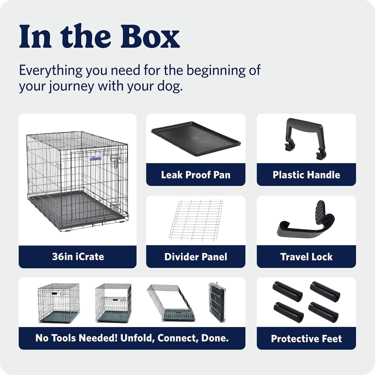 MidWest Homes for Pets 48-Inch iCrate for Extra-Large Breeds, 90-110 lbs, Single Door Folding Dog Crate with Divider Panel, Leak-Proof Tray & Secure Latches, Portable, Durable & Easy to Assemble