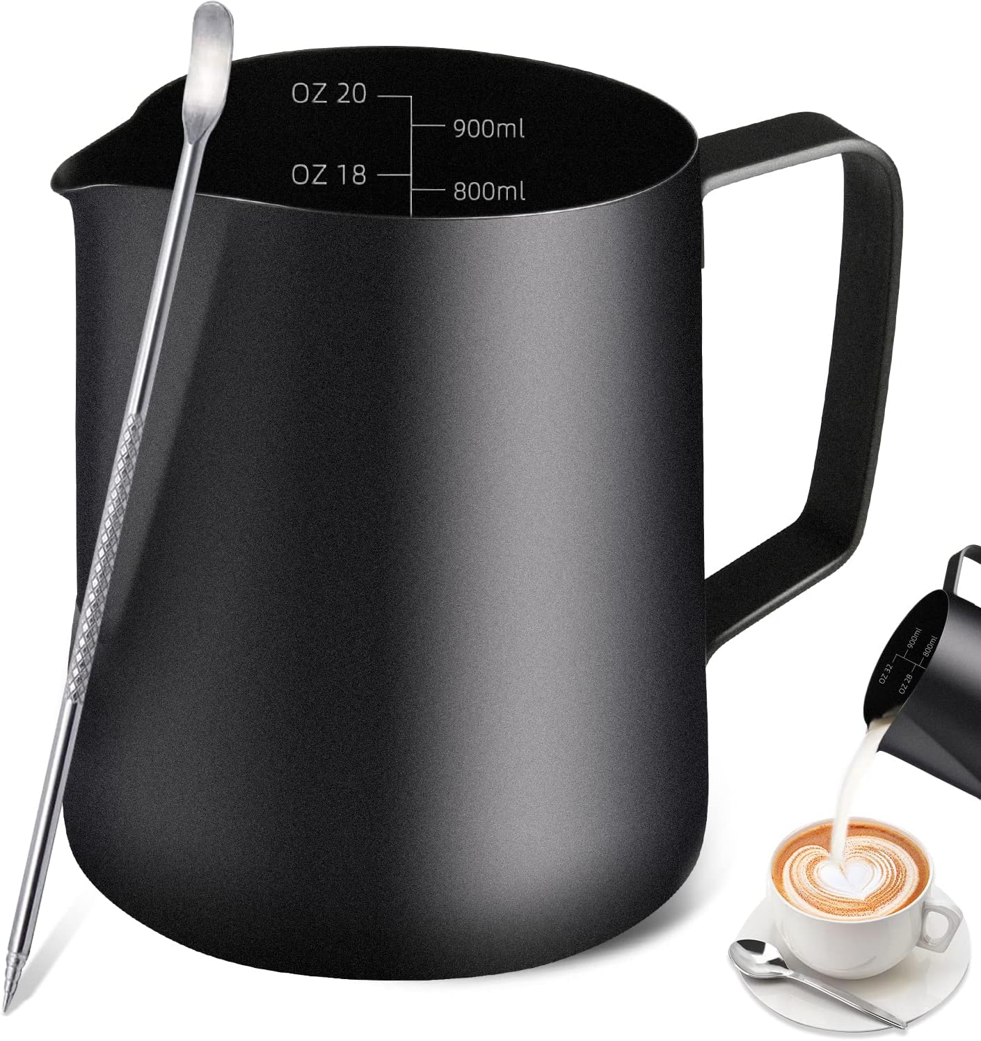 Stainless Steel Espresso Milk Frothing Pitcher - 12OZ/350ML Coffee Milk Frother Cup with Decorating Art Pen for Espresso Machine, Latte Art