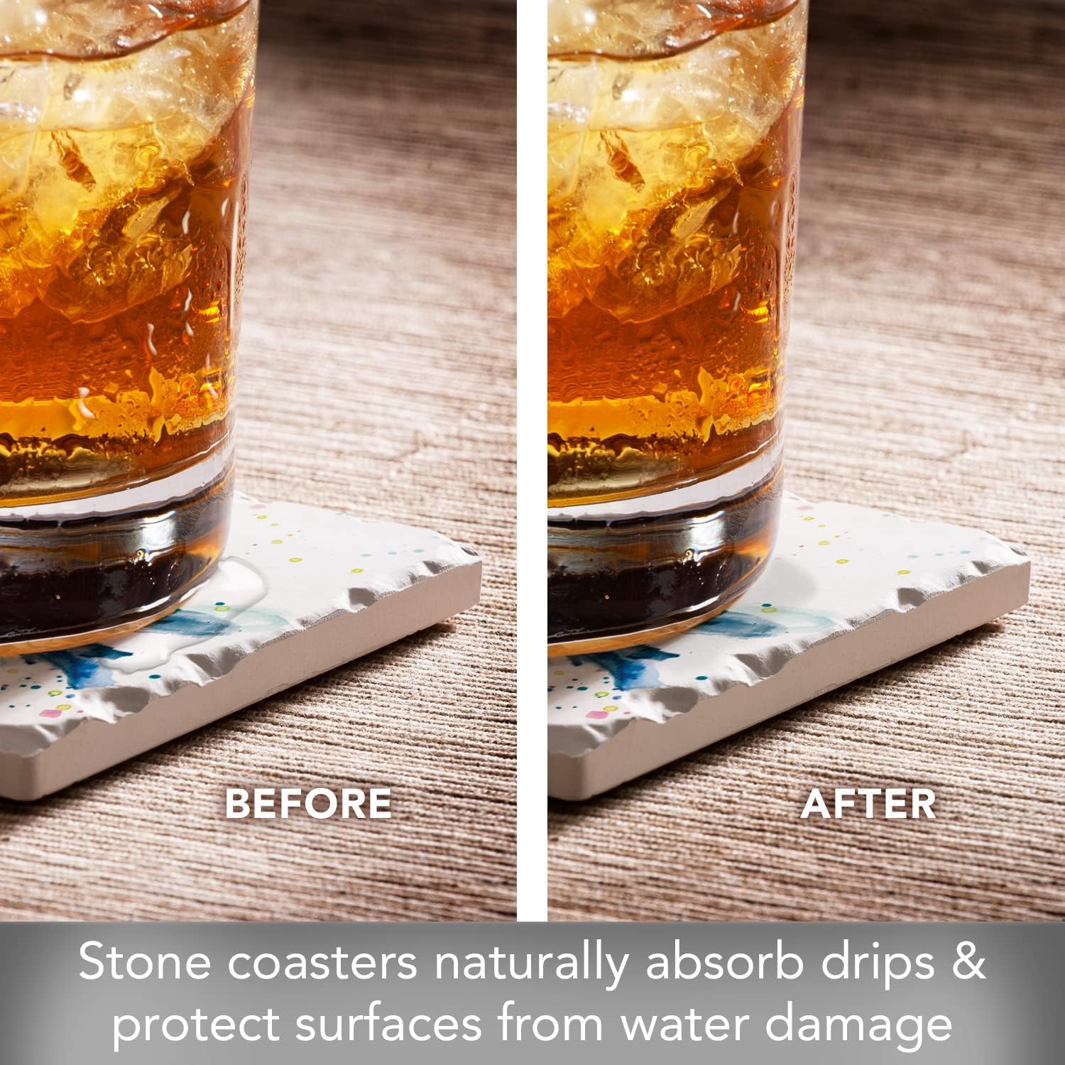 Thirstystone Fancy Farm Multi-Image Absorbent Stone Tumbled Tile Coaster 4 Pack with Protective Cork Backing Manufactured in The USA | 4" Square