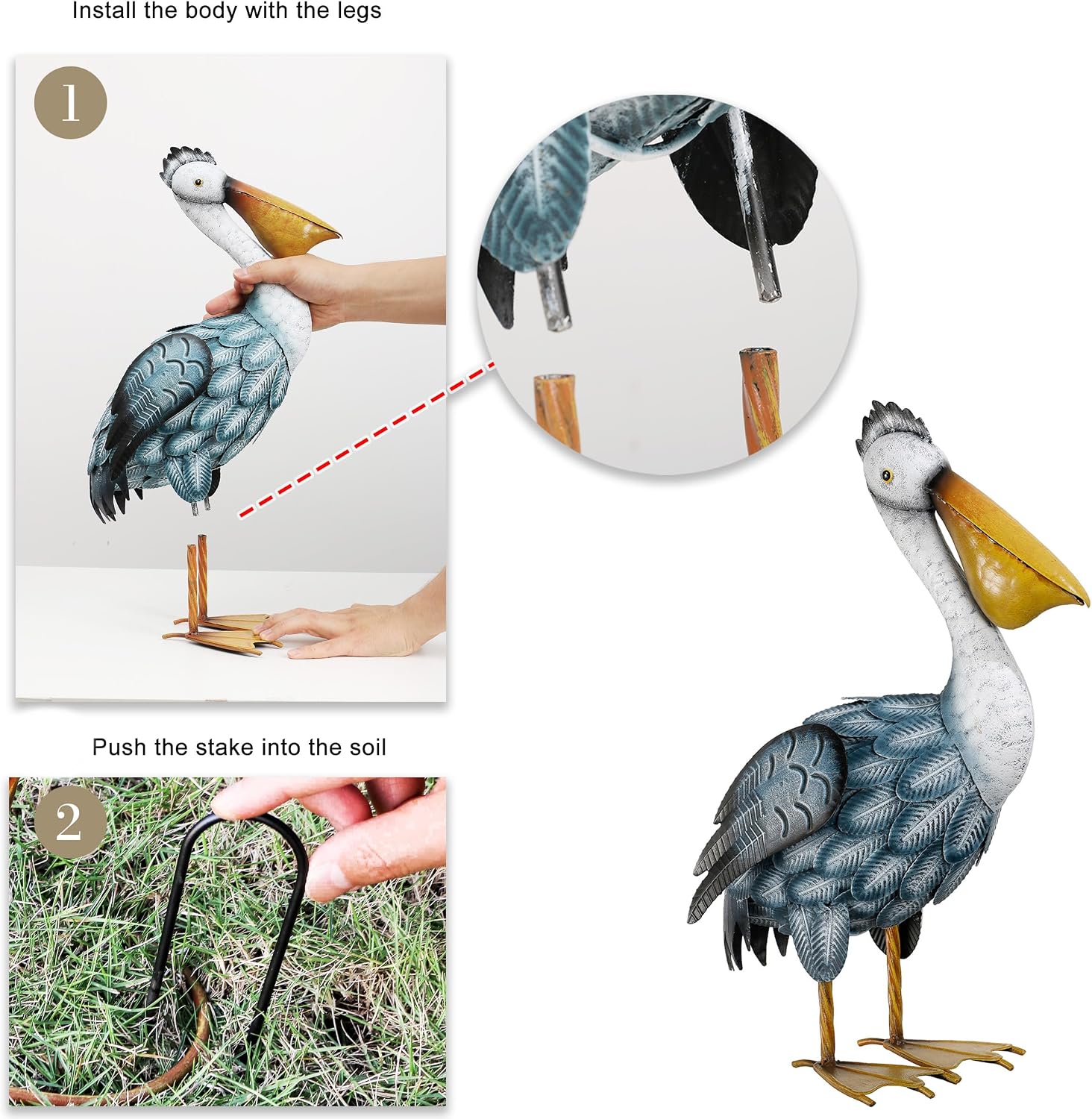 TERESA'S COLLECTIONS Pelican Statues Outdoor Decor, 16.5" Coastal Ocean Bird Garden Statues & Sculptures, Metal Yard Art Lawn Ornaments for Patio