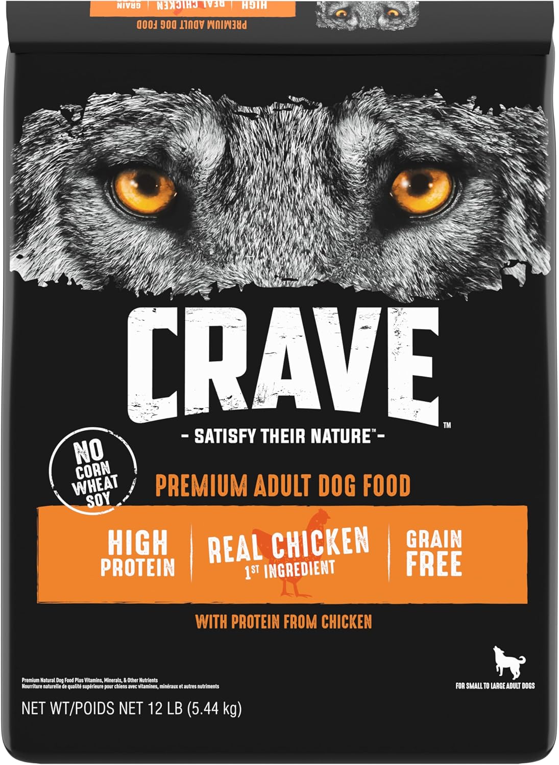 CRAVE Grain Free High Protein Natural Adult Dry Dog Food, Chicken, 4 lb | 34% protein, real animal protein, no by-product meal, no corn, wheat, soy, no artificial flavors, energy support