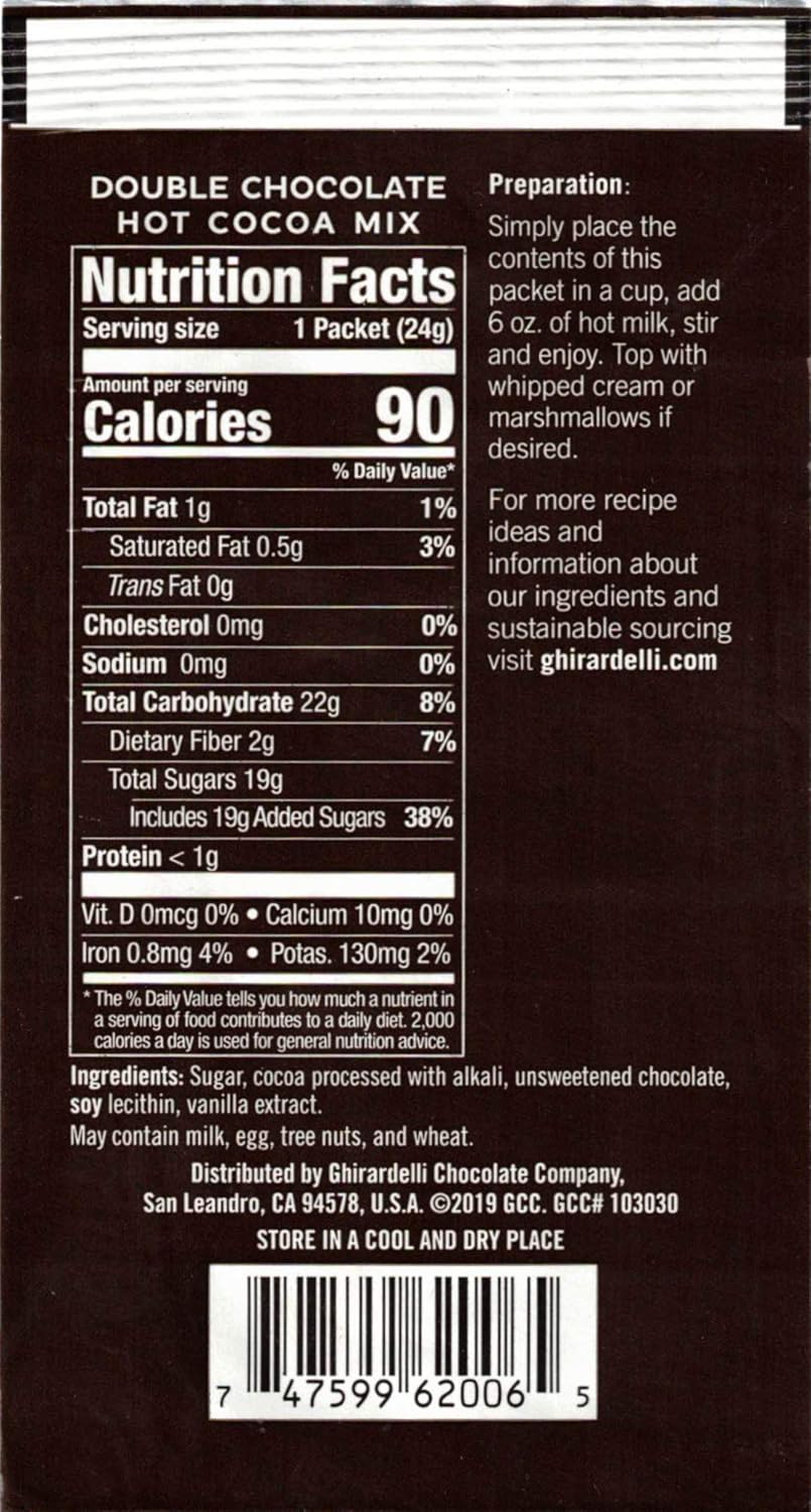 Ghirardelli Double Chocolate Hot Cocoa Mix, Approximately 0.85 oz Packets (Pack of 25) with Cocoa Scoop