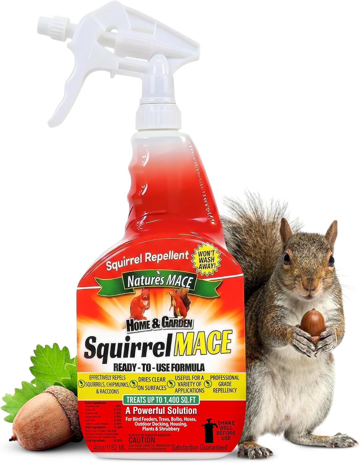 Nature's Mace Squirrel Mace Repellent 40 oz Spray | Squirrel and Chipmunk Repellent, Keep Squirrels Out of Your Garden, Attic, Bird Feeders, Fruit Trees, Plants, Potted Plants.