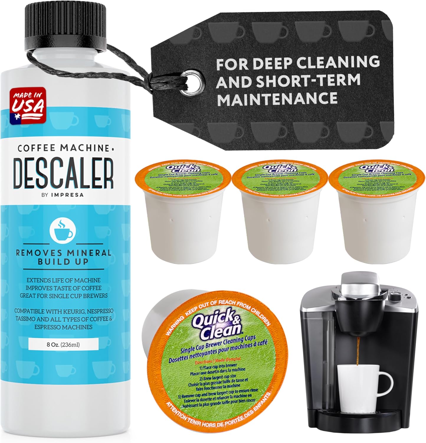 IMPRESA Coffee Machine Descaler (2 Uses Per Bottle) - Made in the USA - Universal Descaling Solution, Compatible with Nespresso, Delonghi and All Single Use Coffee and Espresso Machines