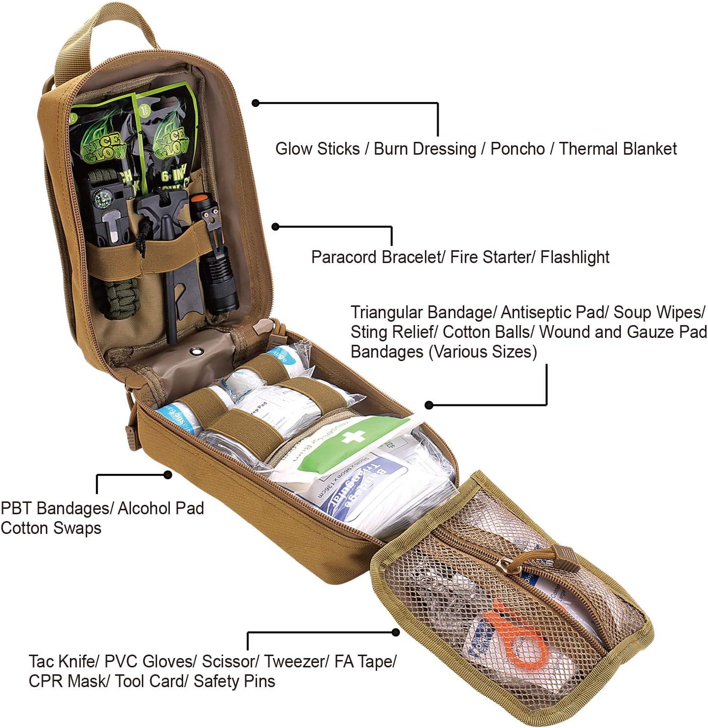 EVERLIT 250 Pcs Survival First Aid Kit | IFAK Outdoor Survival Kit Emergency Kit For Camping Hiking Hunting Earthquake Emergency Preparedness
