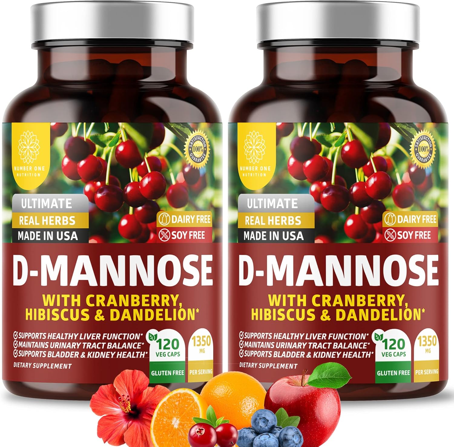 Premium D Mannose Supplement for Women and Men [Max Strength, 1350MG] Natural D-Mannose with Cranberry