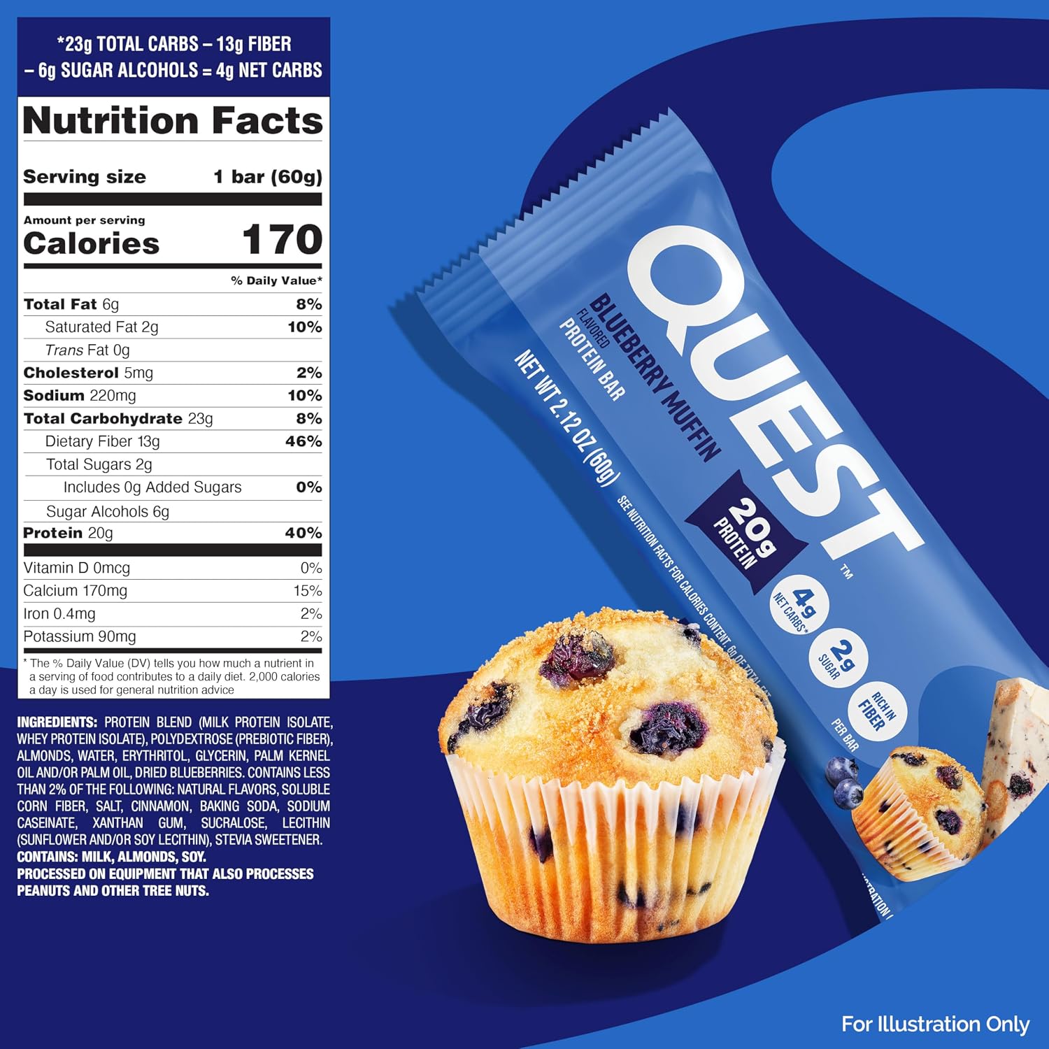 Quest Nutrition Oatmeal Chocolate Chip Protein Bars, 20g Protein, 12 Count | 12g Fiber, 5g Net Carbs, 1g Sugar, Gluten Free, High Quality Protein, Soft and Chewy, Individually Wrapped 2.12oz Bars