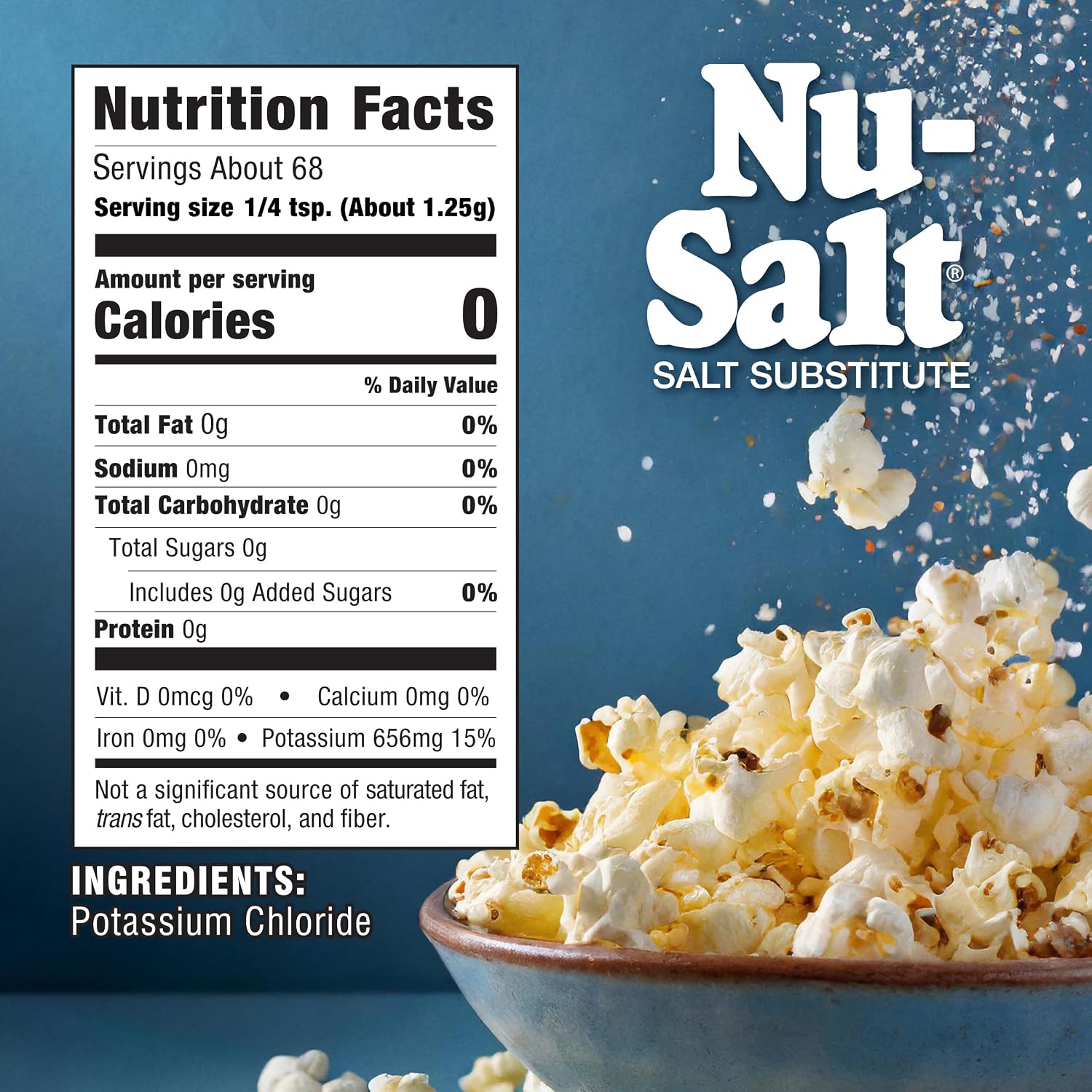 Nu-Salt Sodium-Free Salt Substitute, Contains Potassium Chloride, Table Salt Alternative, Vegan, Good for Chips, Pretzels, French Fries