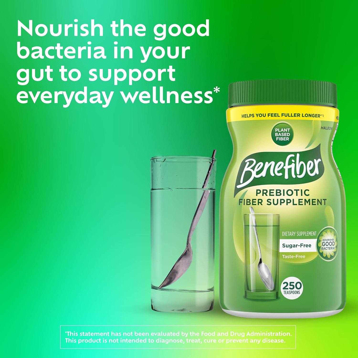 Benefiber Prebiotic Fiber Supplement Powder, Unflavored, 250 Teaspoons | Plant-based Prebiotic Fiber Powder, Sugar-Free, Dissolves Clear and Tasteless