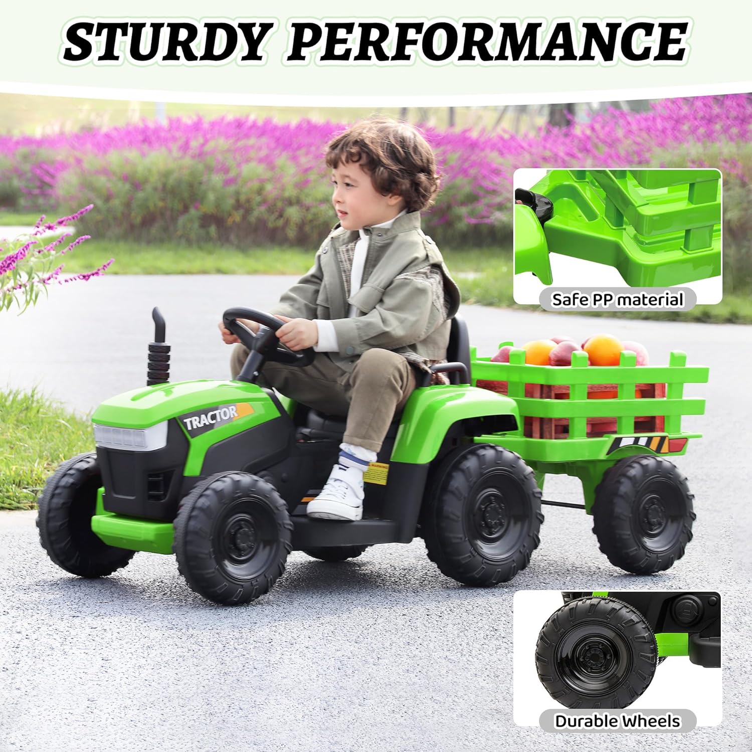 TOBBI Kids Electric Ride On Toy Tractor, Toddlers 12V Battery-Powered Car to Drive
