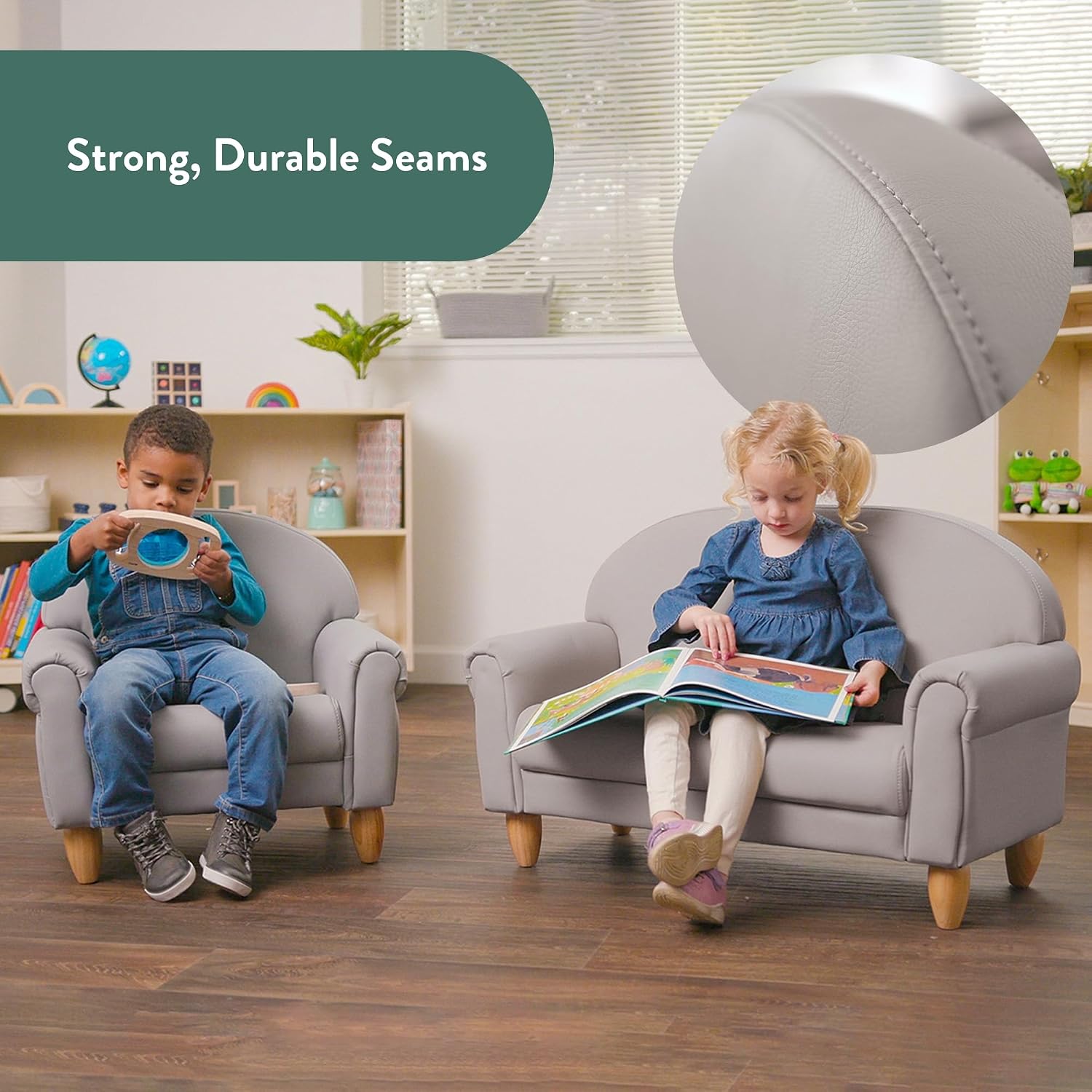 Children's Factory Upholstered Toddler Couch, Sofa, Deep Water