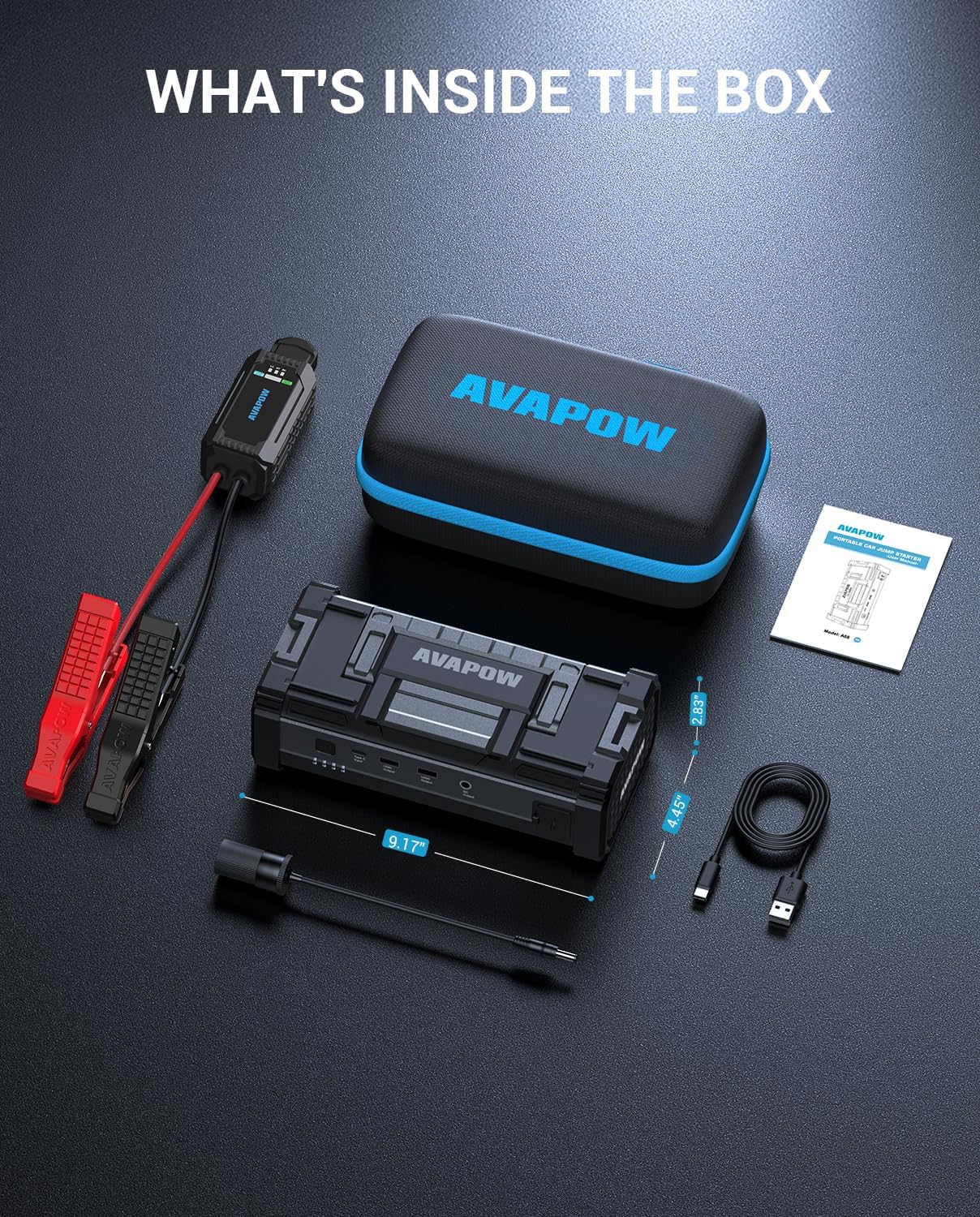 AVAPOW 6000A Car Battery Jump Starter Portable | 12V DC Output for All Gas or up to 12L Diesel, Jump Box for Car Battery with USB3.0 Power Bank