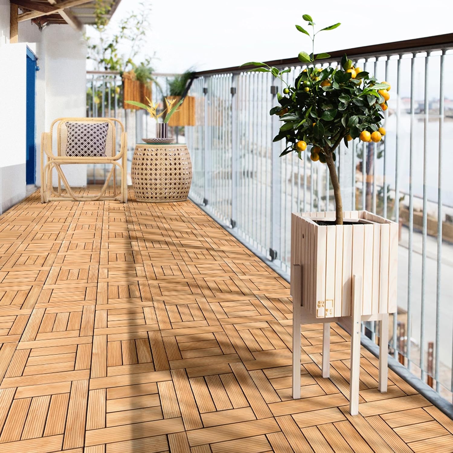Topeakmart 27PCS Interlocking Deck Tiles 12x12 Patio Flooring, Brown