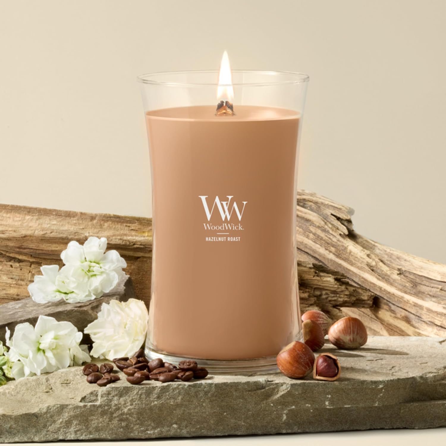 WoodWick Fireside Holiday Candle Gifts for Women and Men, 9.7 oz Medium Hourglass Candle with Crackling Wick