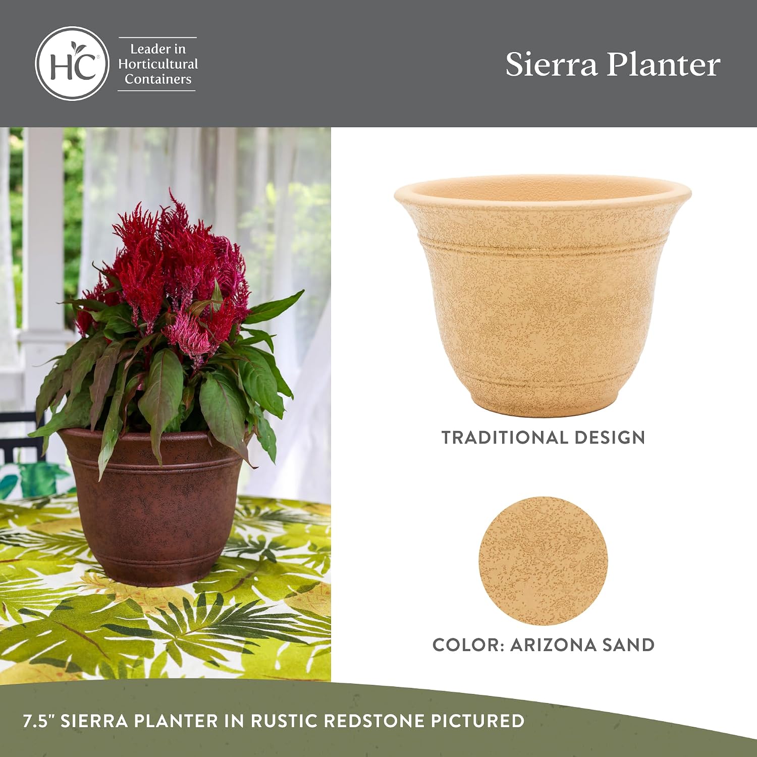 The HC Companies Sierra Round Self-Watering Pot - Lightweight Plastic Planter for Herbs & More - Durable Plant Pots for Indoor Plants & Outdoor Plants (13” Rustic Redstone, Pack of 1)