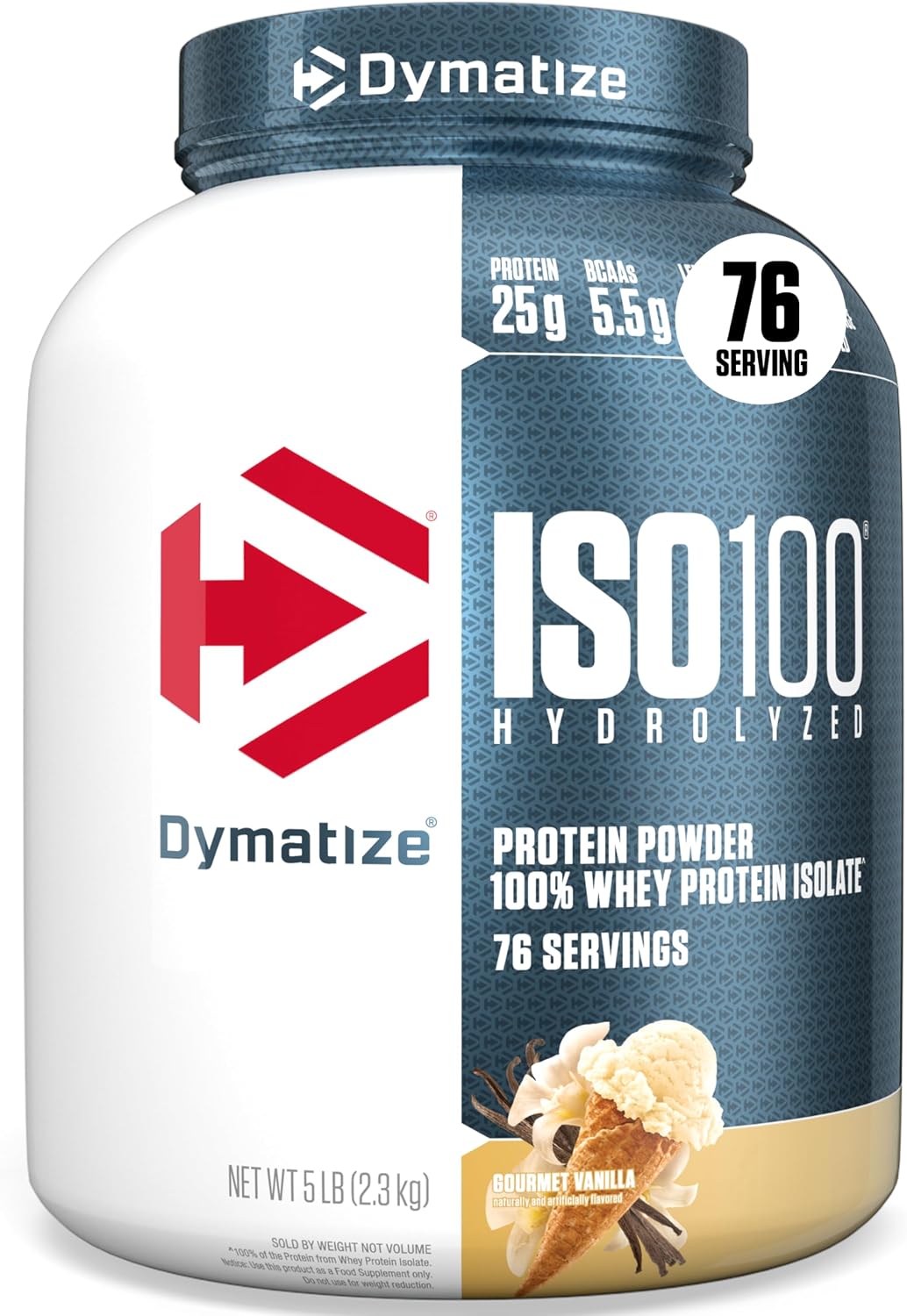 Dymatize ISO100 Protein Powder, 100% Whey Isolate, Gourmet Chocolate | 25g Protein, Hydrolyzed, Fast-Absorbing, Supports Muscle Health, 5.5g BCAAs, Gluten-Free, 76 Servings, 5 lb