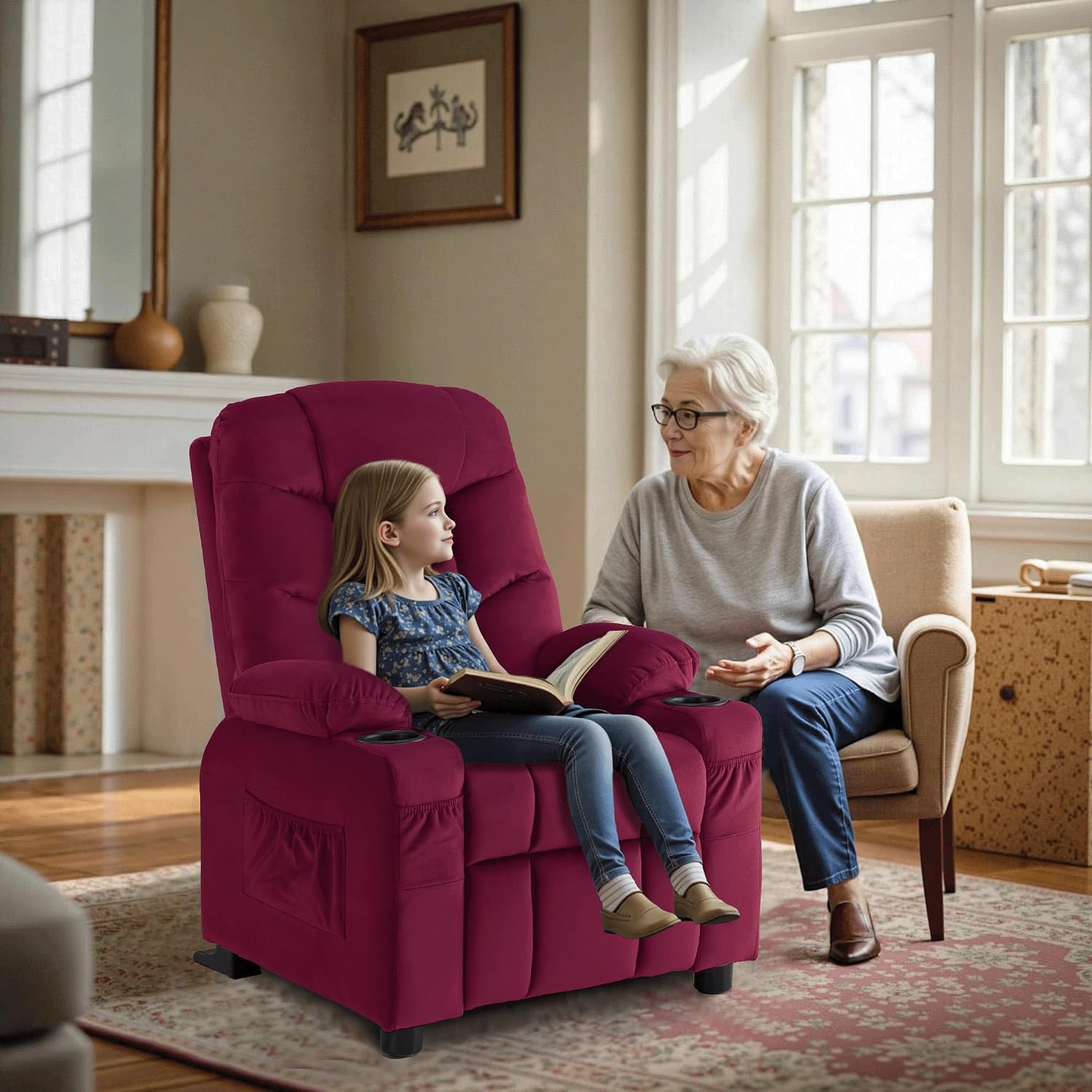MCombo Big Kids Recliner for Ages 3+, Toddlers Recliner 7355 Velvet, Blue
