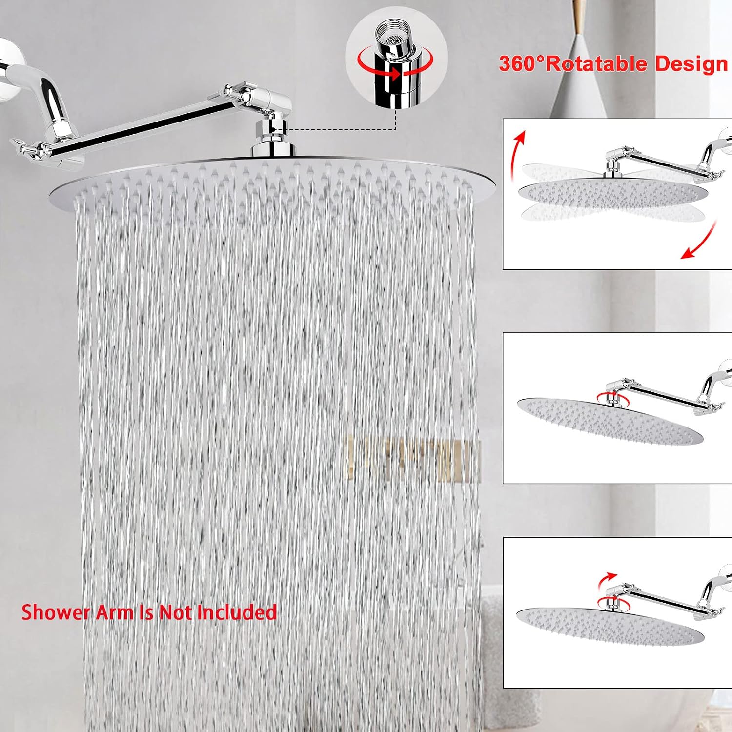 NearMoon Rain Shower Head, Ultra-Thin Design-Pressure Boosting, Awesome Some Experience, High Flow Stainless Steel Rainfall Head (10 Inch