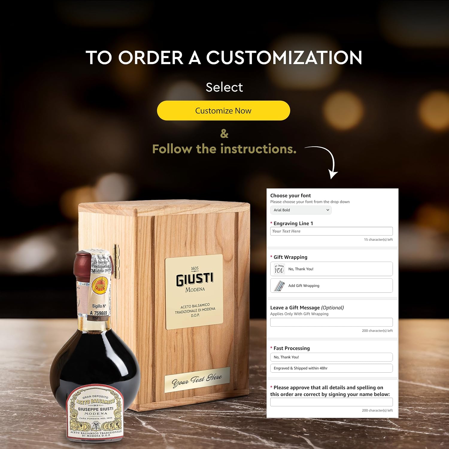 Giusti Traditional Aged Balsamic Vinegar of Modena DOP – 12 Years, Affinato Aceto Balsamico Tradizionale di Modena, Made in Italy Gift Set with Wooden Box – 3.4 fl oz (100 ml) - Pack of 1
