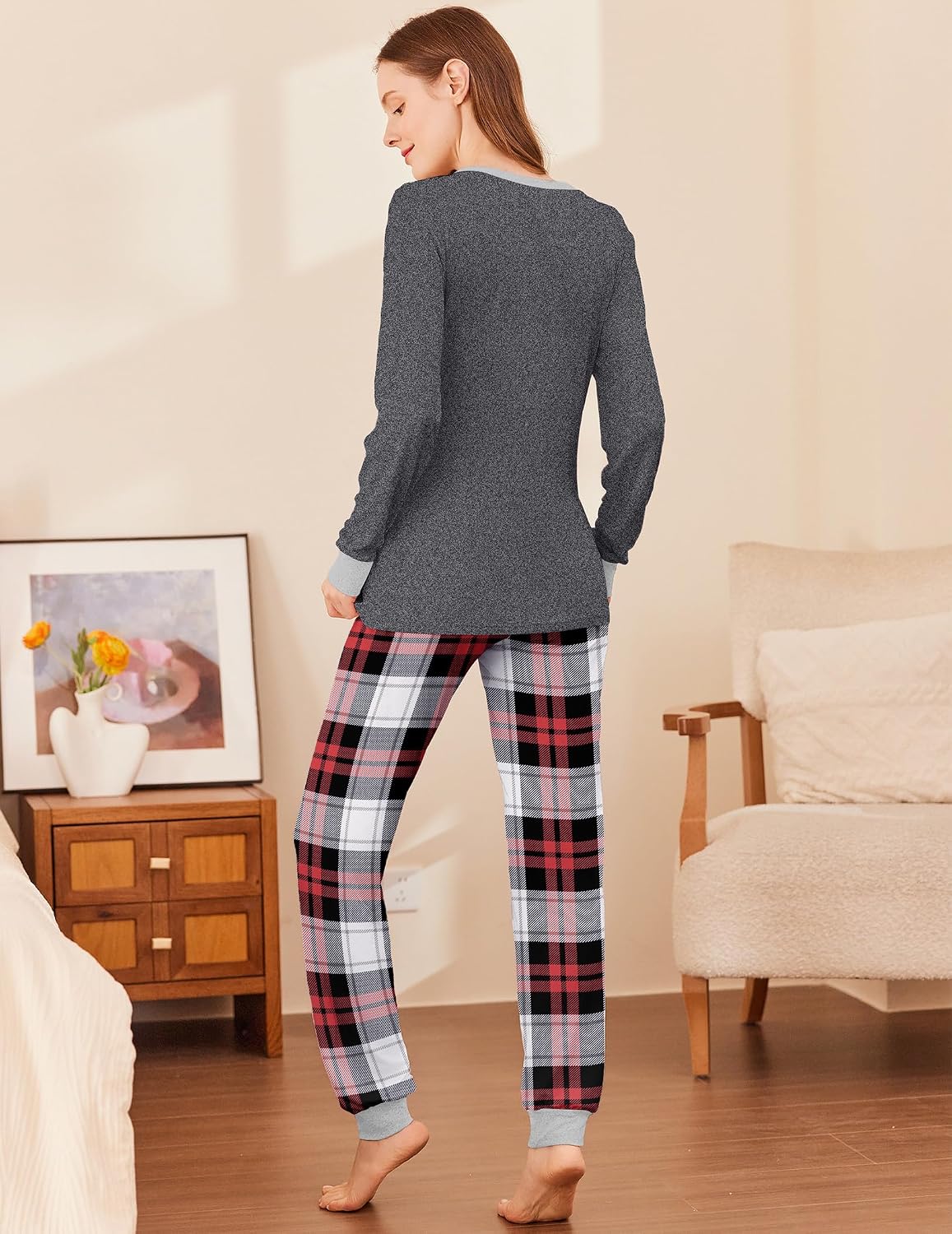 Ekouaer Womens Pajamas Sets Long Sleeve Tops with Jogger Pants