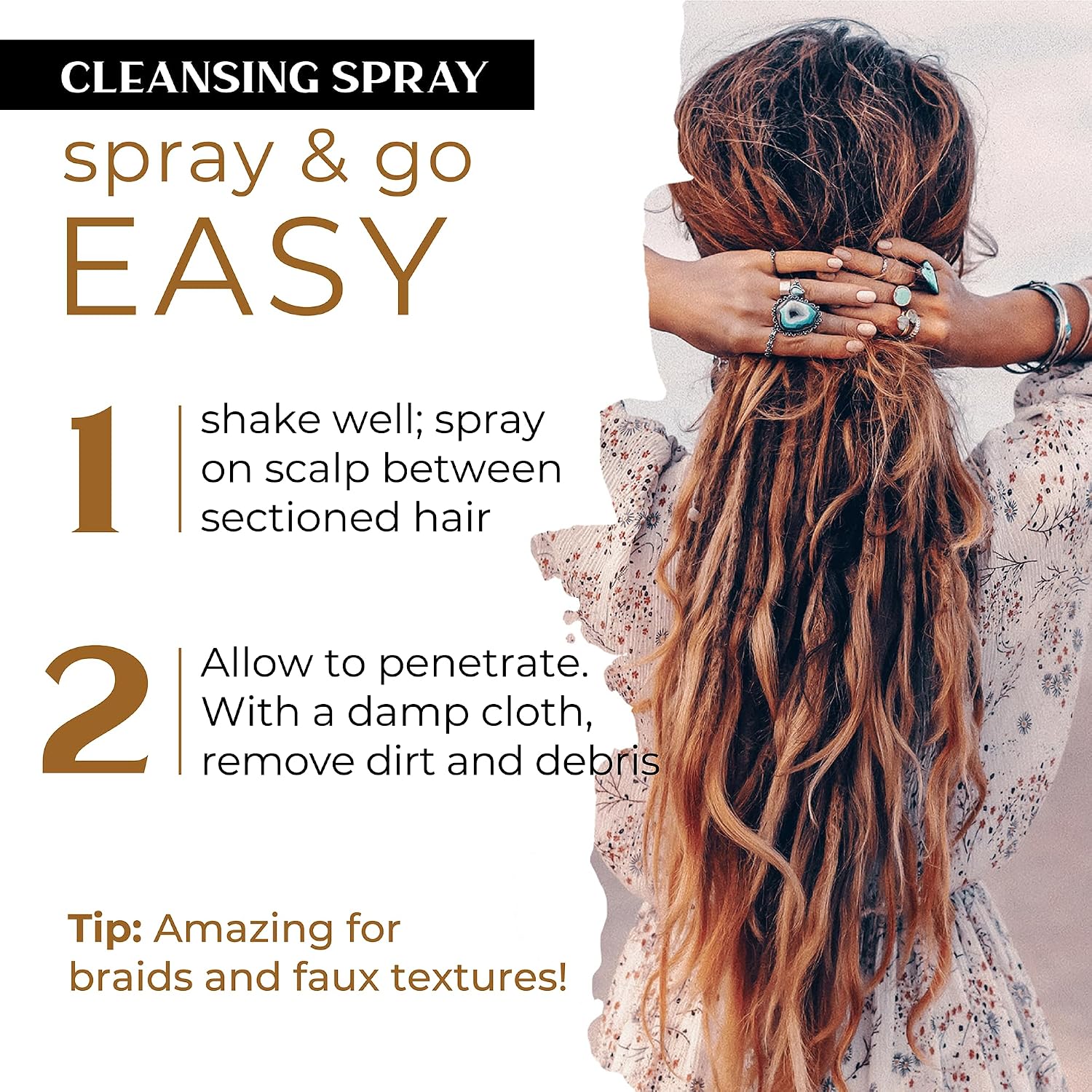 Dollylocks Cleansing Rinse-free Shampoo Spray | Removes Build-up + Moisturizes | Plant-Based Residue-free Vegan | Locs, Braids, Hair Extensions