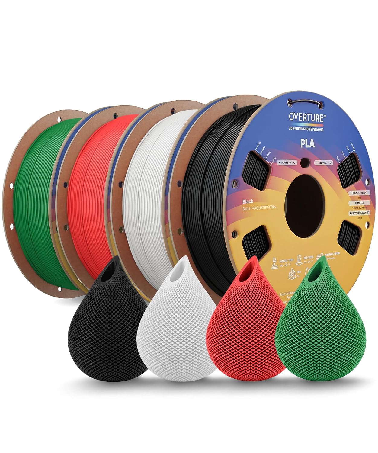 OVERTURE High Speed PLA Filament 1.75mm 3D Printer Filament,1kg White