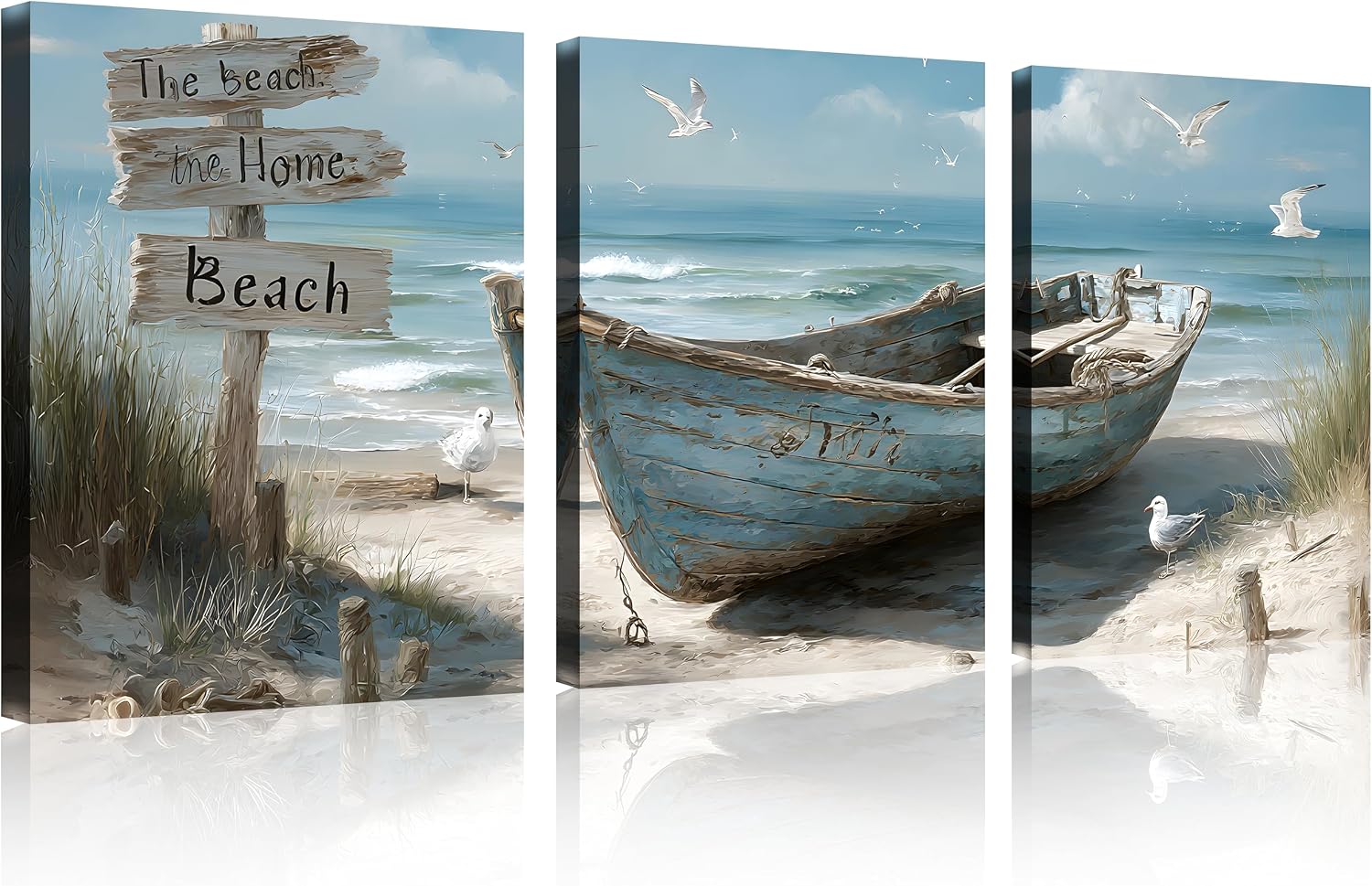 TutuBeer 3 Panel Beach Canvas Wall Art for Home Decor Blue Sea Sunset White Beach Painting the Picture Print on Canvas Seascape the Pictures for Home Decor Decoration,Ready to Hang