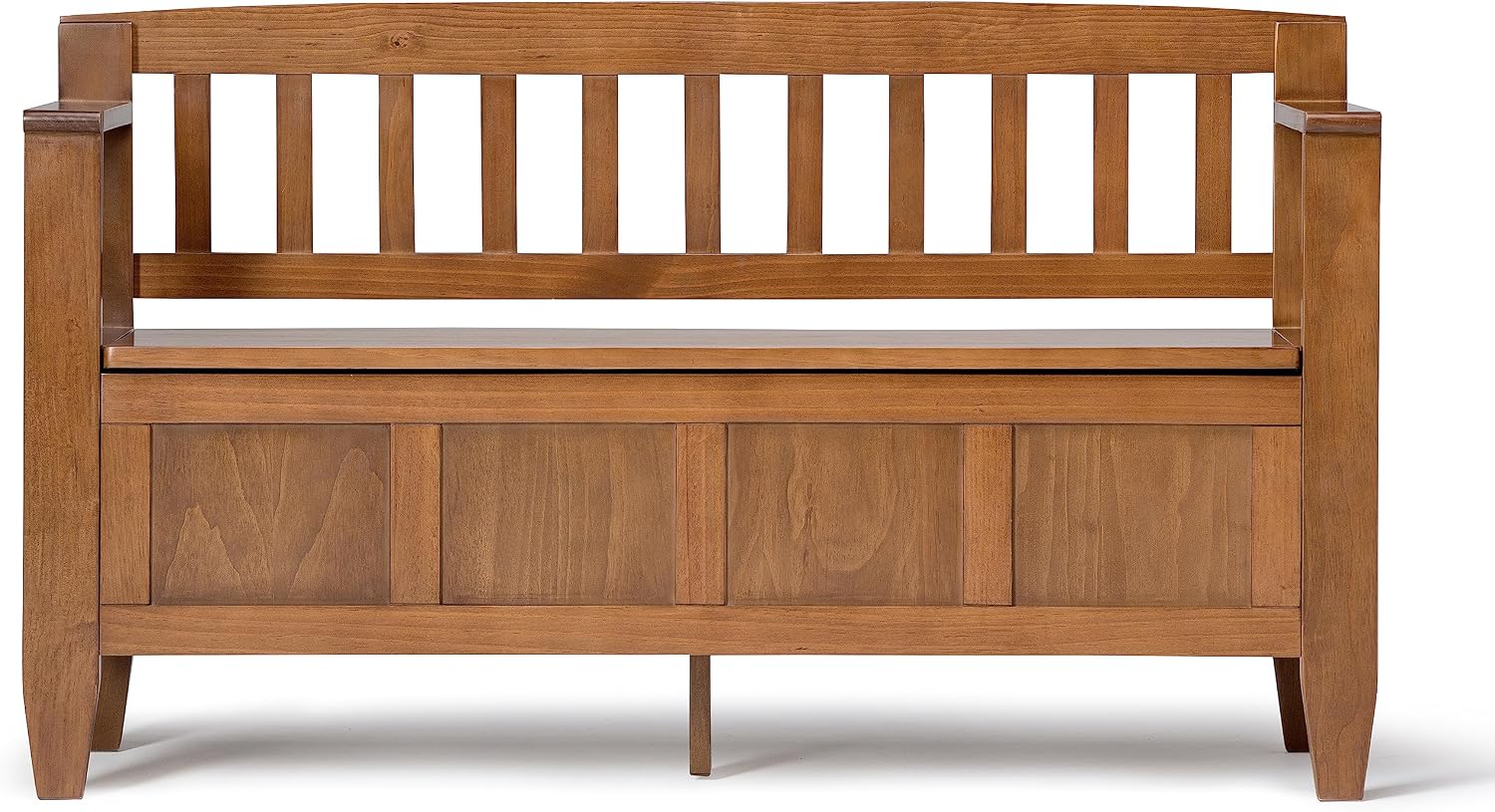 SIMPLIHOME Connaught 30" Wide Solid Wood Storage Bench in Chestnut Brown | Contemporary entryway bench with lift-up lid and hidden storage; mudroom, hallway, foyer, or shoe bench.