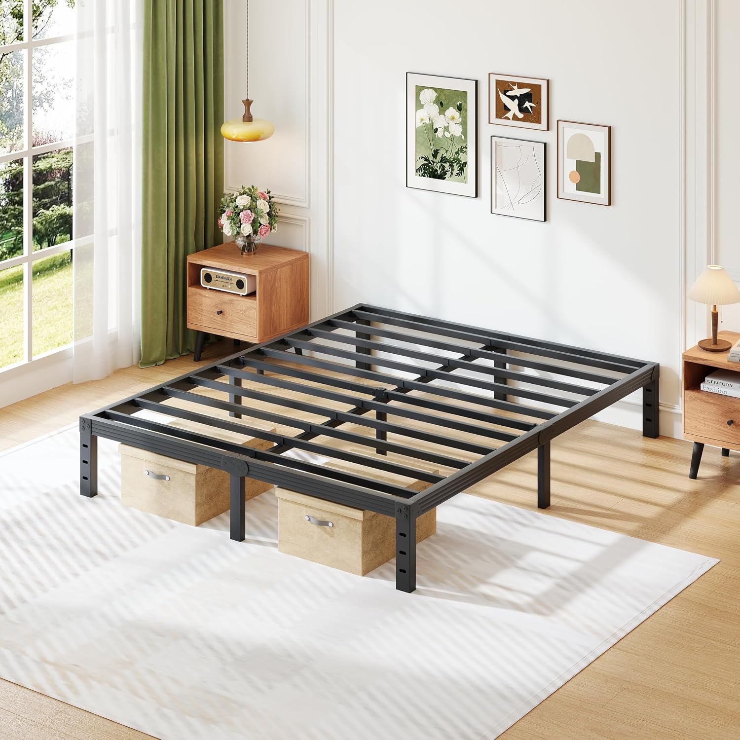 Heavy Duty Platform 14 Inch Full Bed Frame with Storage, Black