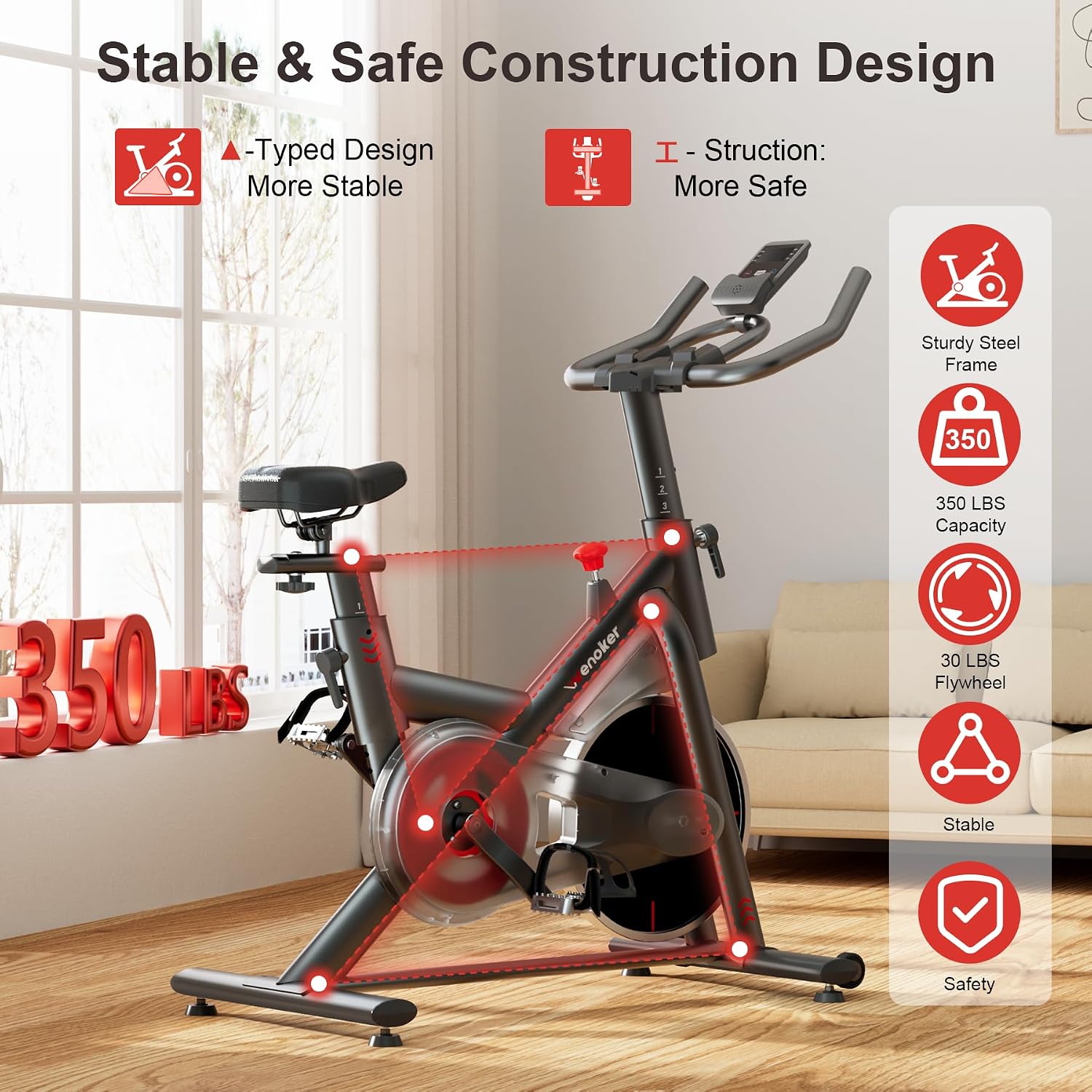 Wenoker Exercise Bike for Home, Magnetic Stationary Bike with App Sync, Indoor Cycling Bike with Adjustable Seat & Handlebar, Quiet Belt Drive, LCD Monitor, Tablet Holder & Transport Wheels for Cardio Workout