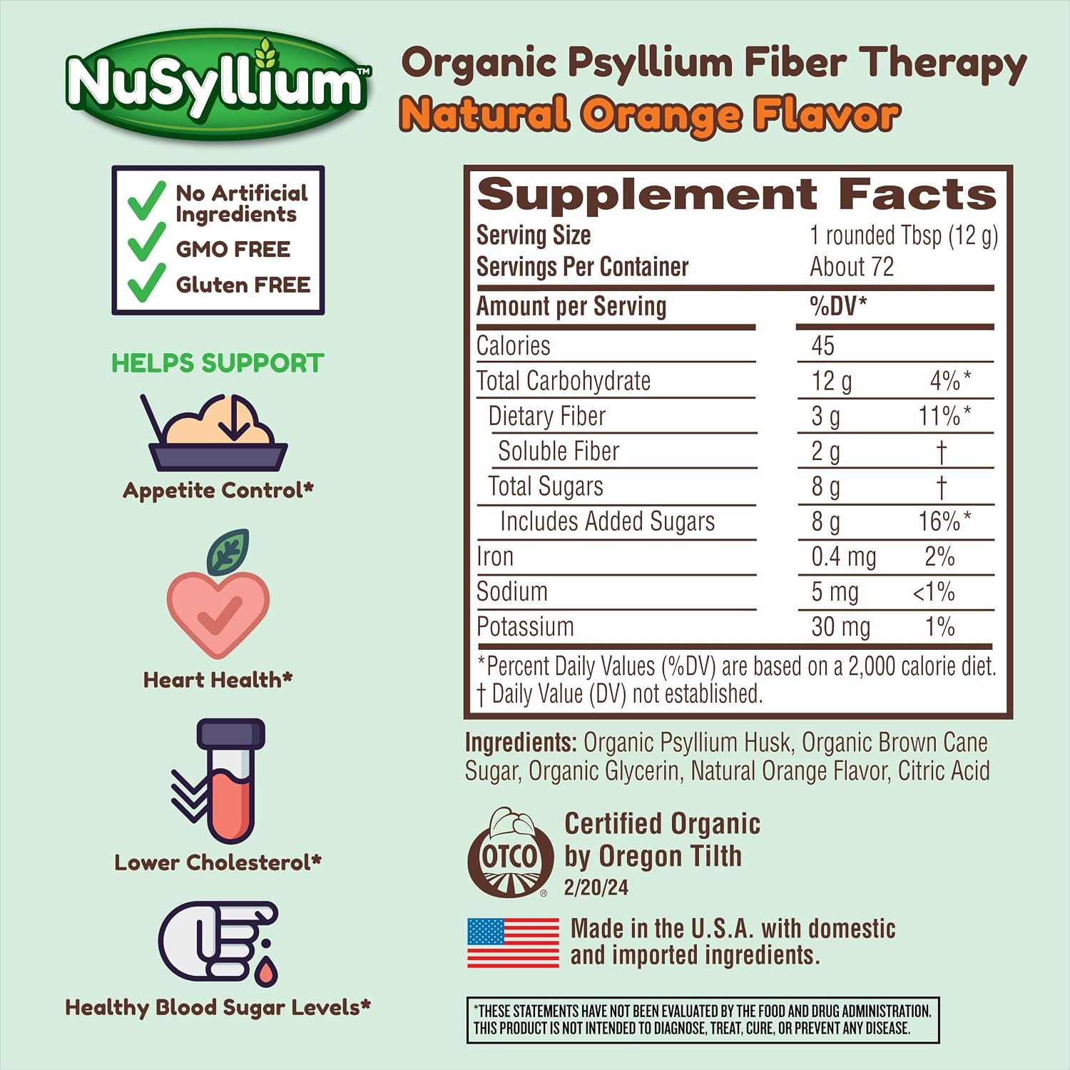 NuSyllium Psyllium Husk Powder USDA Organic, 21 Oz, Dietary Fiber Supplement with Brown Sugar, Helps Promote Digestive Health* Unflavored, 85 Servings