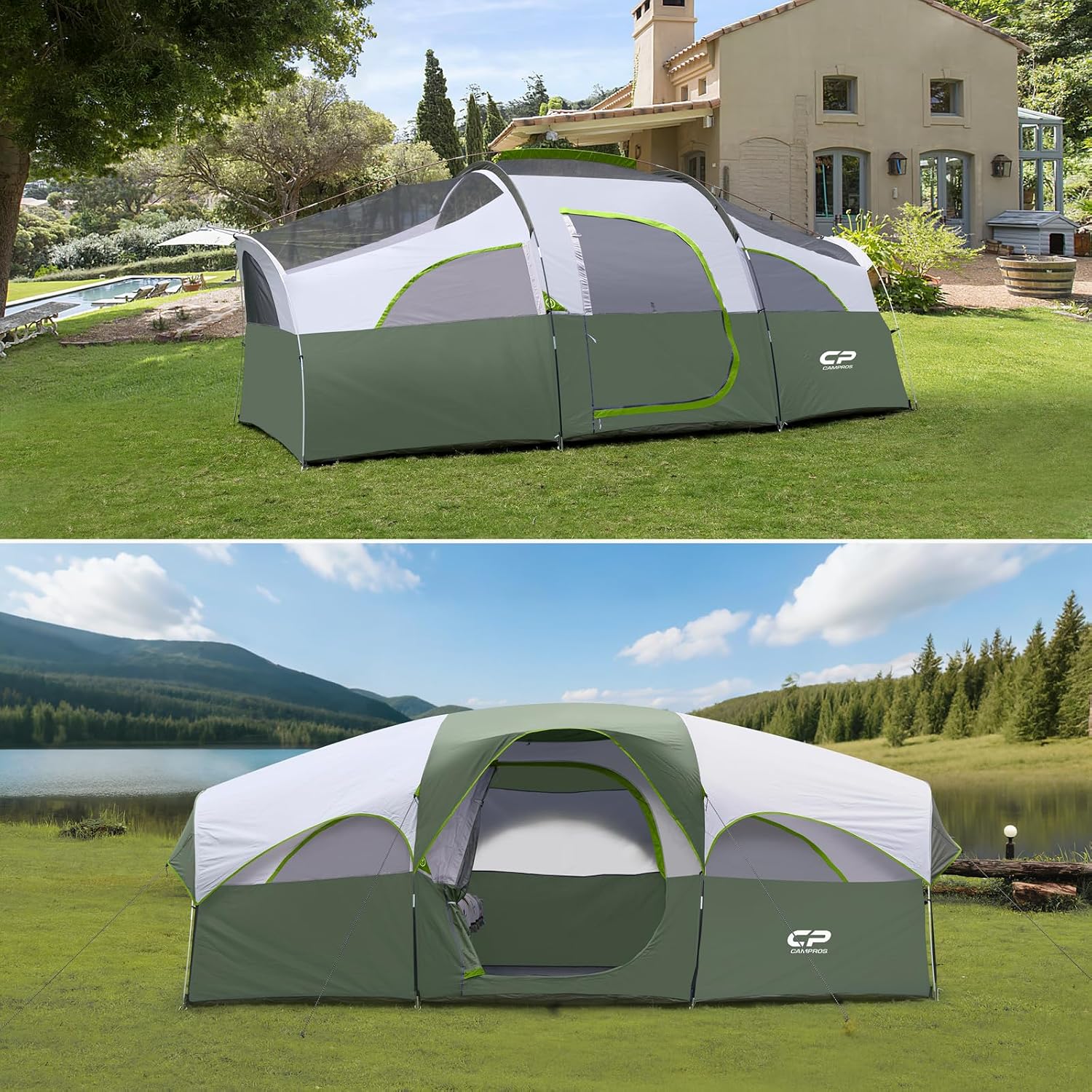 CAMPROS CP 8 Person Camping Tent, Room Divider, Rainfly, Weather Resistant