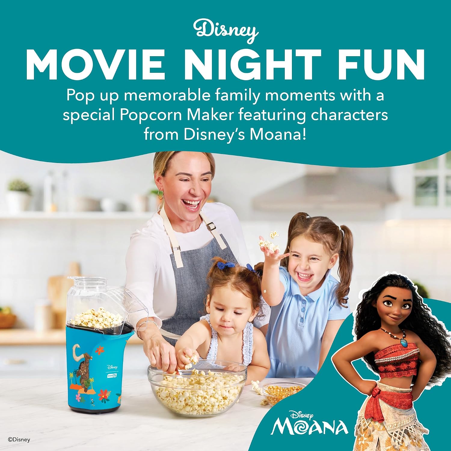 Dash Fresh Pop Popcorn Maker, 16-Cup Hot Air Popper, Aqua | Electric Popcorn Machine, Oil-Free Air Popped Popcorn, Built-In Measuring Cup & Butter Melting Tray, Movie Night Snacks