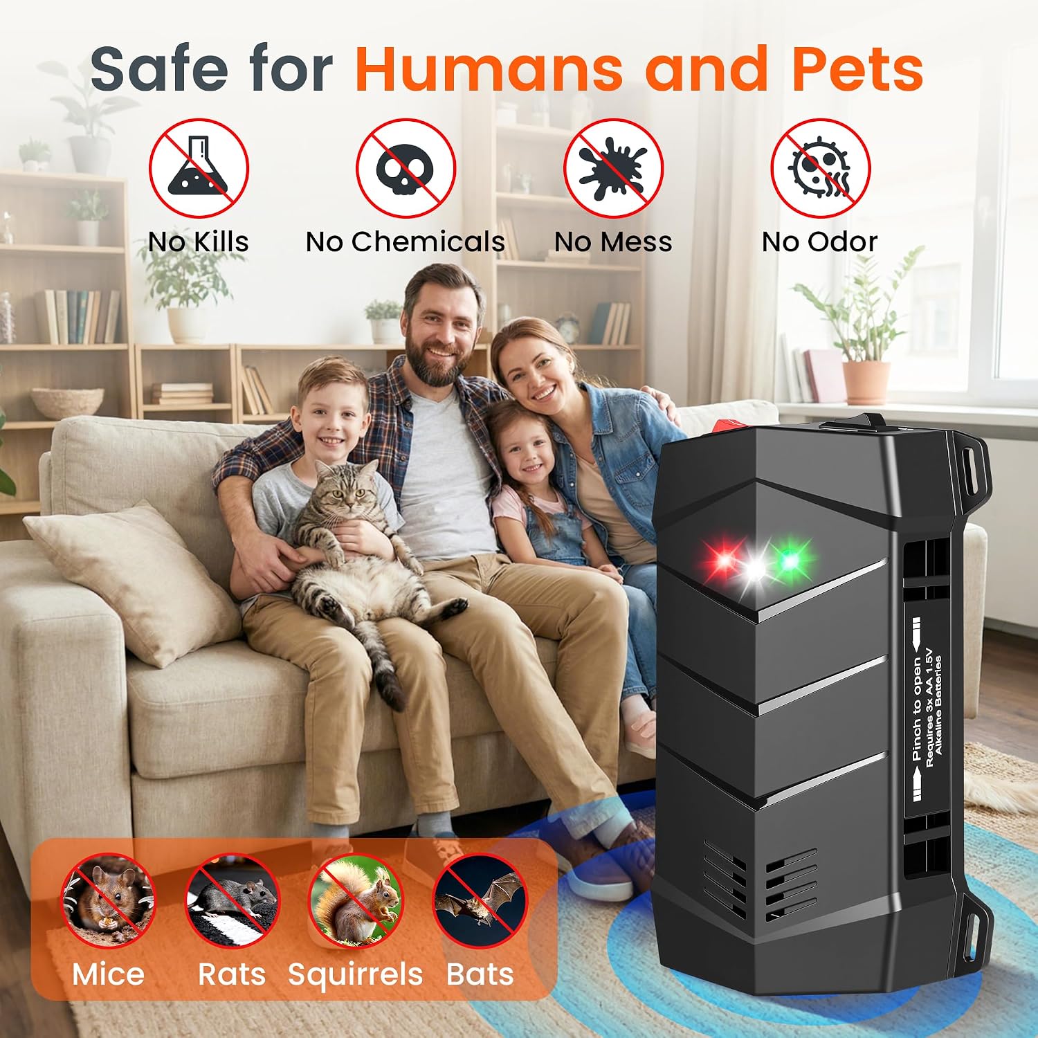Rodent Repellent for Car Engines, Battery Powered Ultrasonic Mouse Squirrel Repellent, Under Hood Rat Repellent for Car, Garage, Basement, Warehouse
