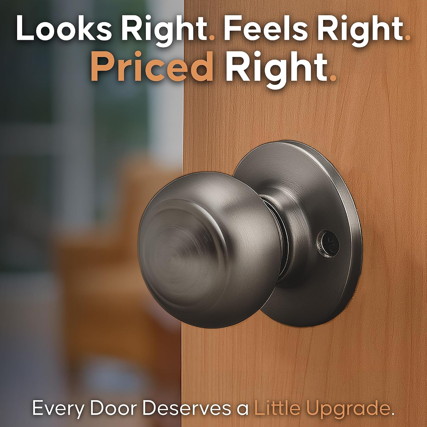 Copper Creek Colonial Privacy Interior Door Knob – ANSI Grade-3 Certified, Modern Heavy Duty Handle, Easy Install and Reversible for Bedroom, Bathroom and Closets – Satin Stainless (1 Pack)
