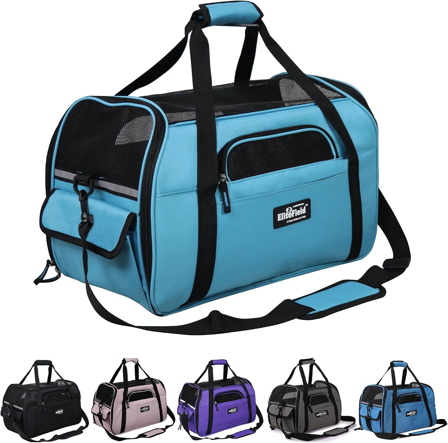 EliteField Soft-Sided Pet Carrier for Cats & Small Dogs (3-Year Warranty) | Airline Approved, Removable Bed & Cover, Built-In Leash, Luggage Sleeve, Seat Belt Loop, Waterproof, Durable, Foldable