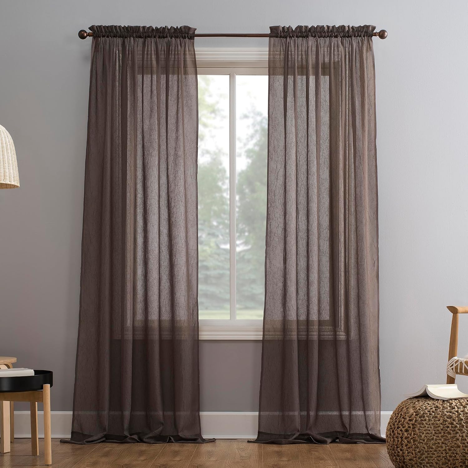 No. 918 Erica Crushed Sheer Voile Rod Pocket Curtain Panel, 51" x 108", Eggshell Off-White