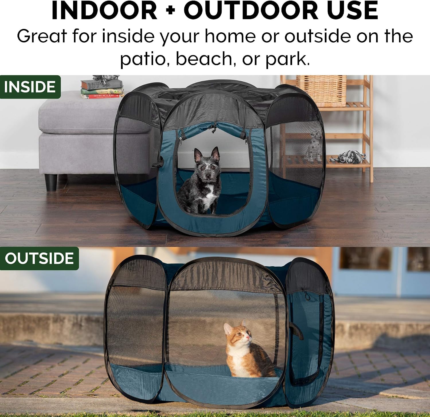 Furhaven Portable Dog Playpen Cat Tent, Pet playground,Kennel foldable indoor outdoor zippered puppy crate - Hunter Green, Medium