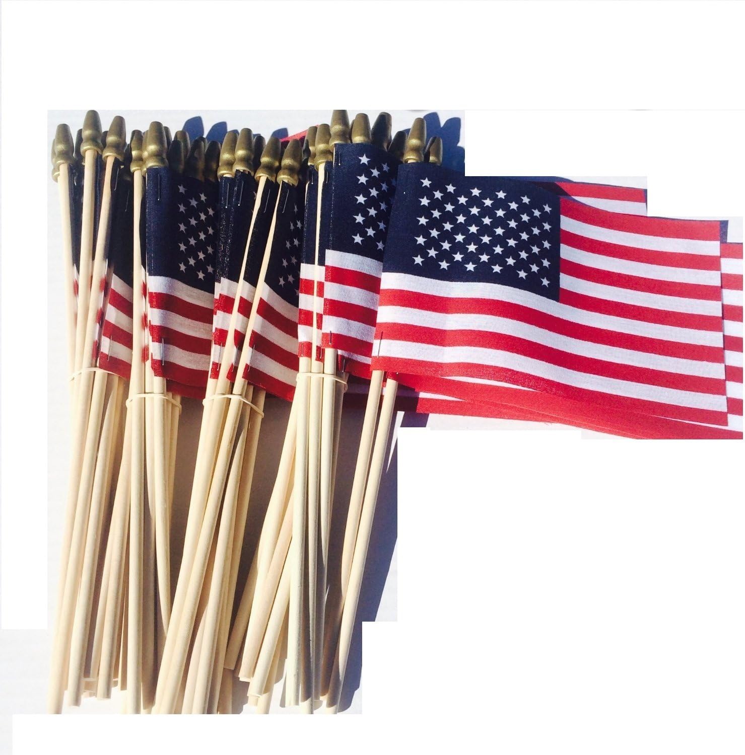 Lot of -50-4x6 Inch Double Sided US American Hand Held Stick Flags Spear Top WindStrong Made in the USA