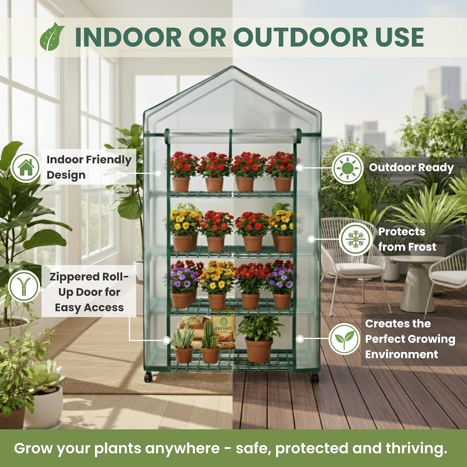 4 Tier Mini Greenhouse - Portable Greenhouse with Locking Wheels and PVC Cover for Indoor or Outdoor Green House by Pure Garden